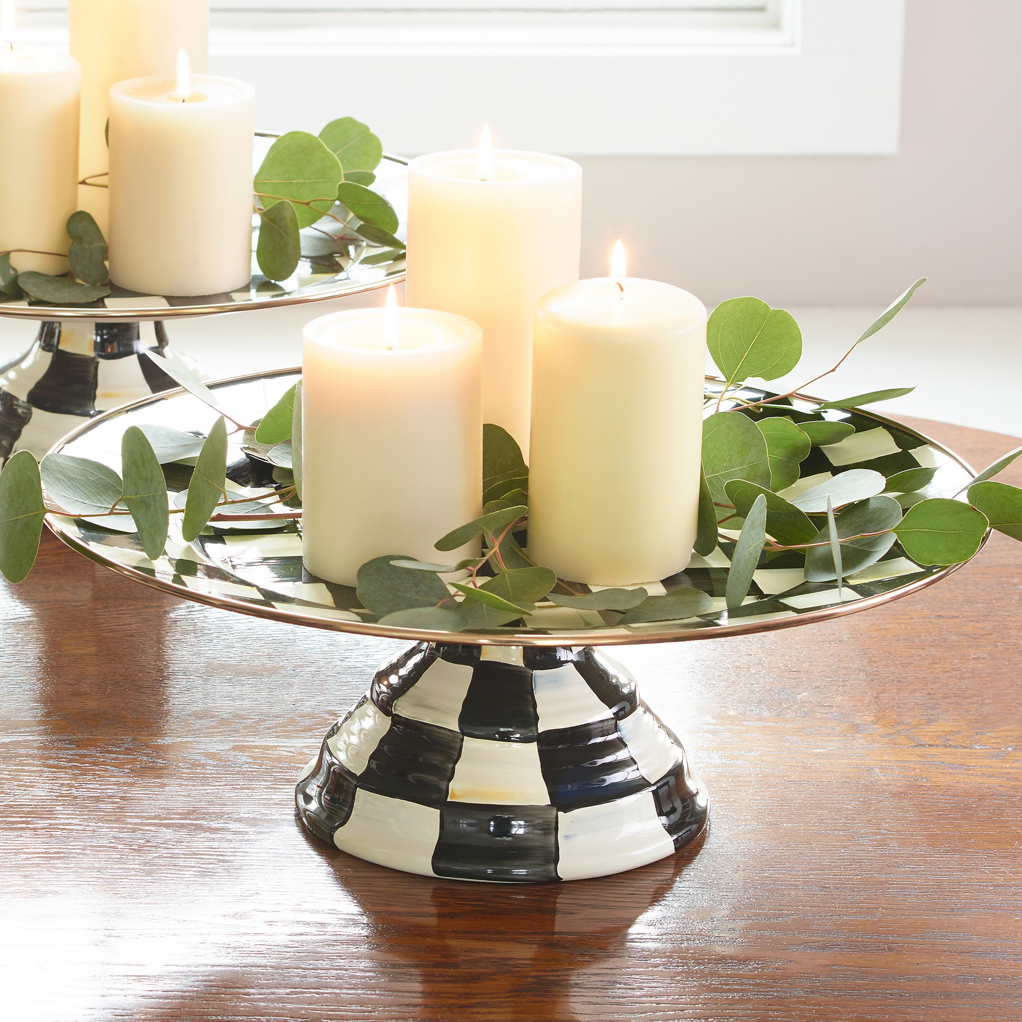 Mackenzie-Childs Courtly Check Large Pedestal Platter