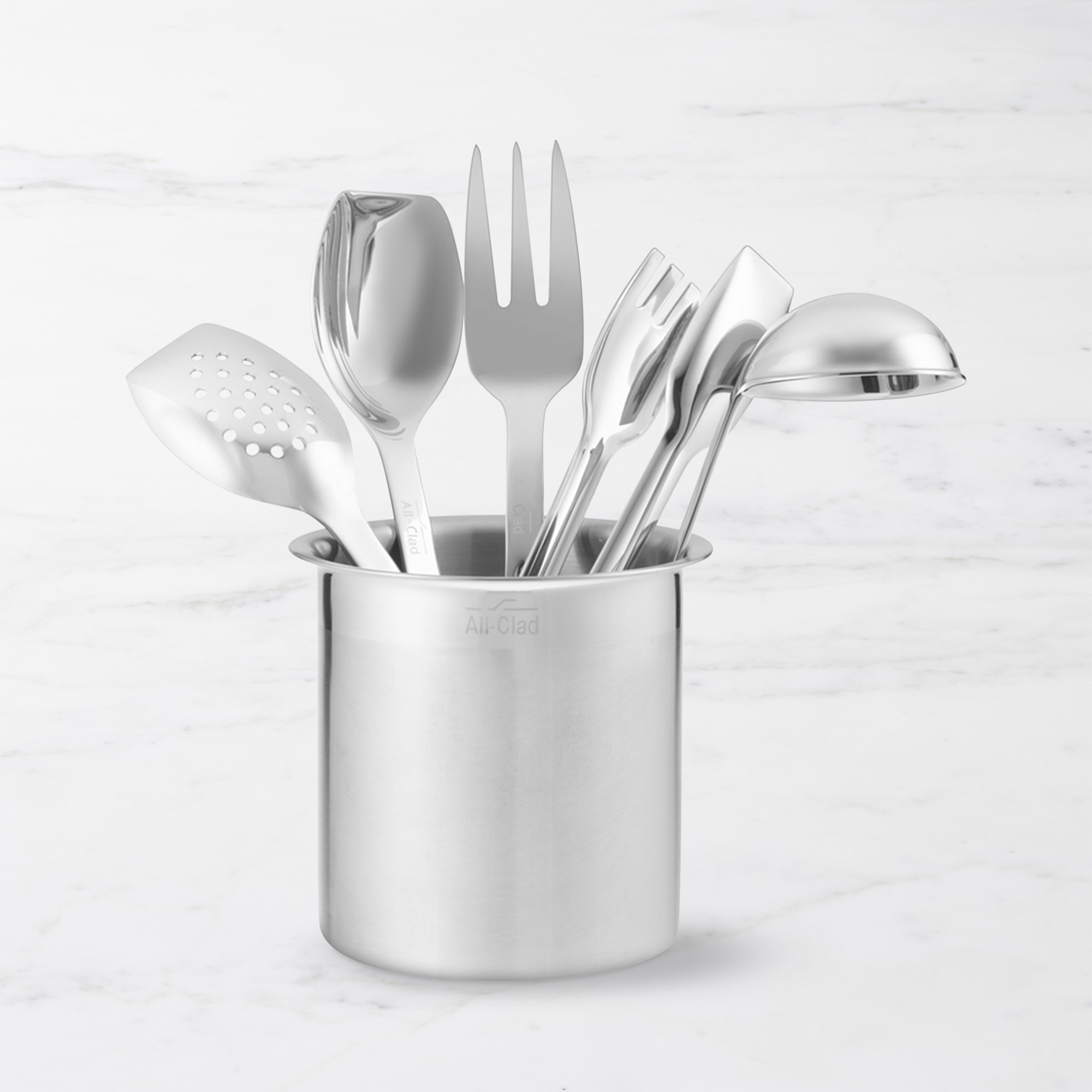 All-Clad Cook & Serve Stainless-Steel Utensils with Utensil Holder, Set of 6
