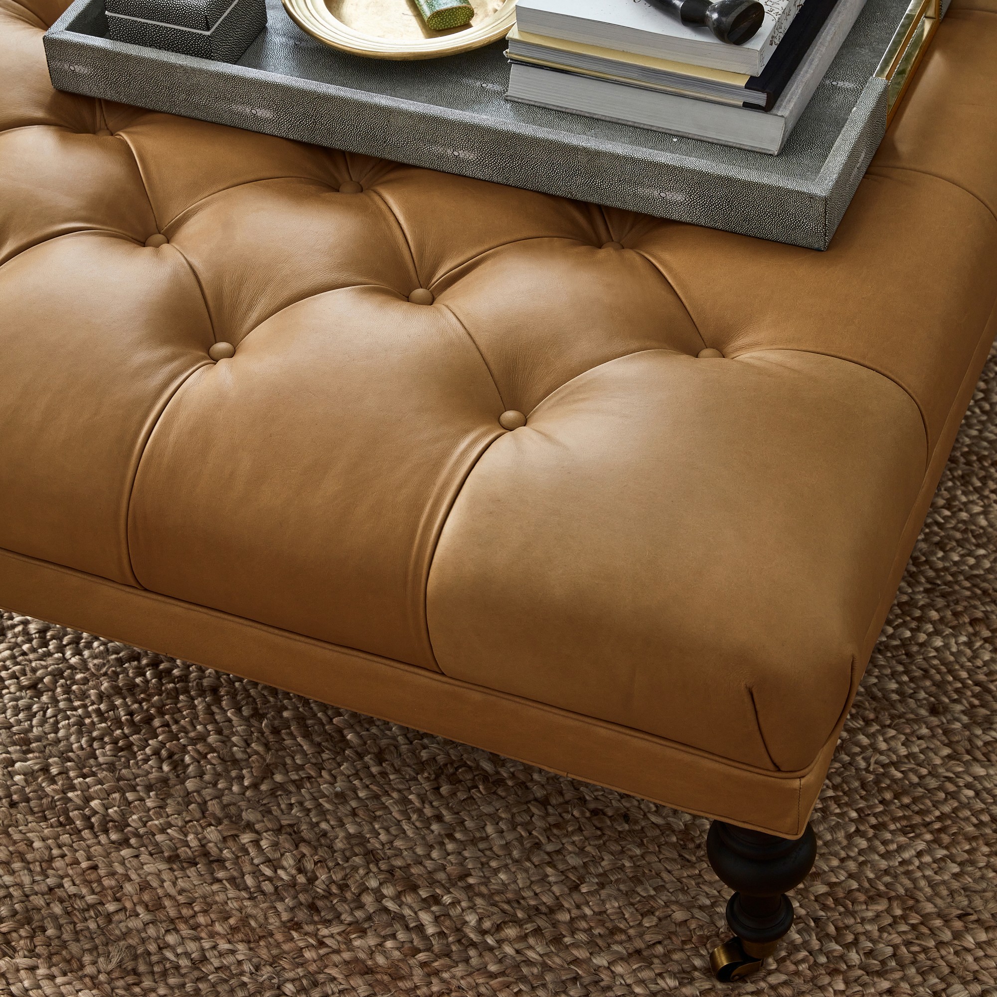 Fairfax Square Ottoman, Turned Leg with Tufted Top (26