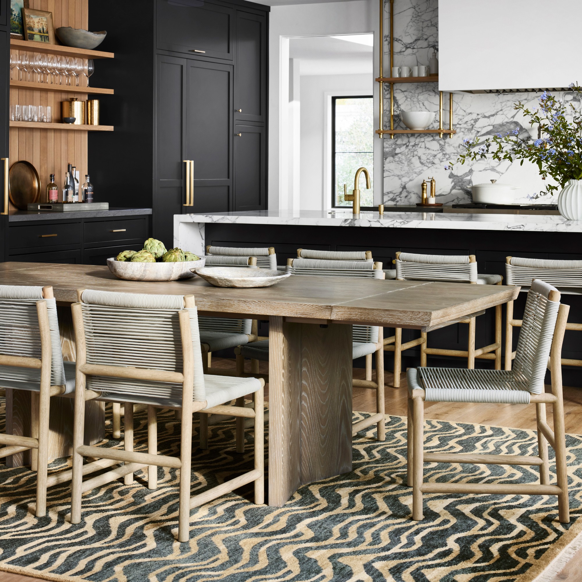 Knife Edge Extendable Rectangular Dining Table, Cerused Heritage Gray (96