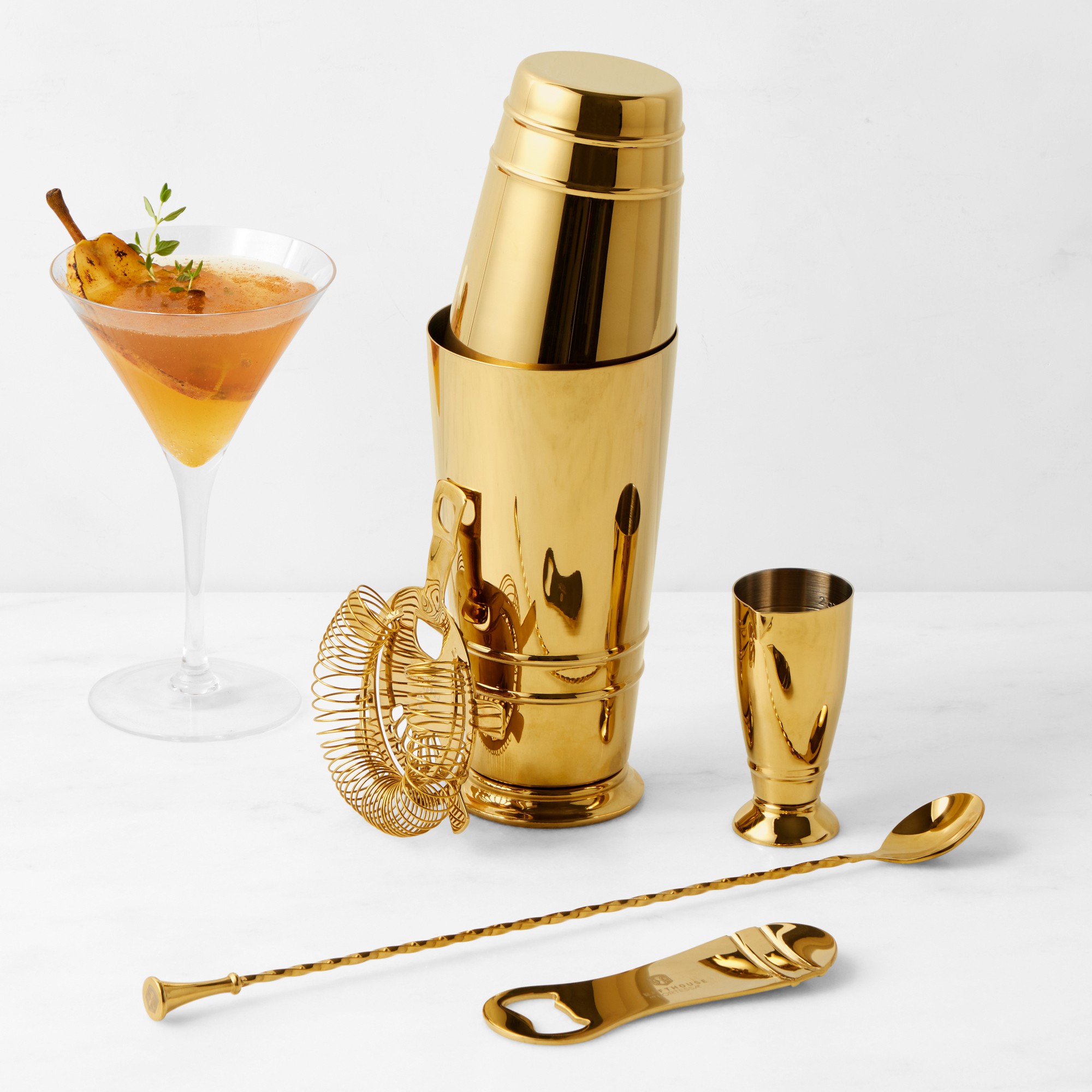 Crafthouse by Fortessa Ultimate Antique Brass Shaker and Tool Set