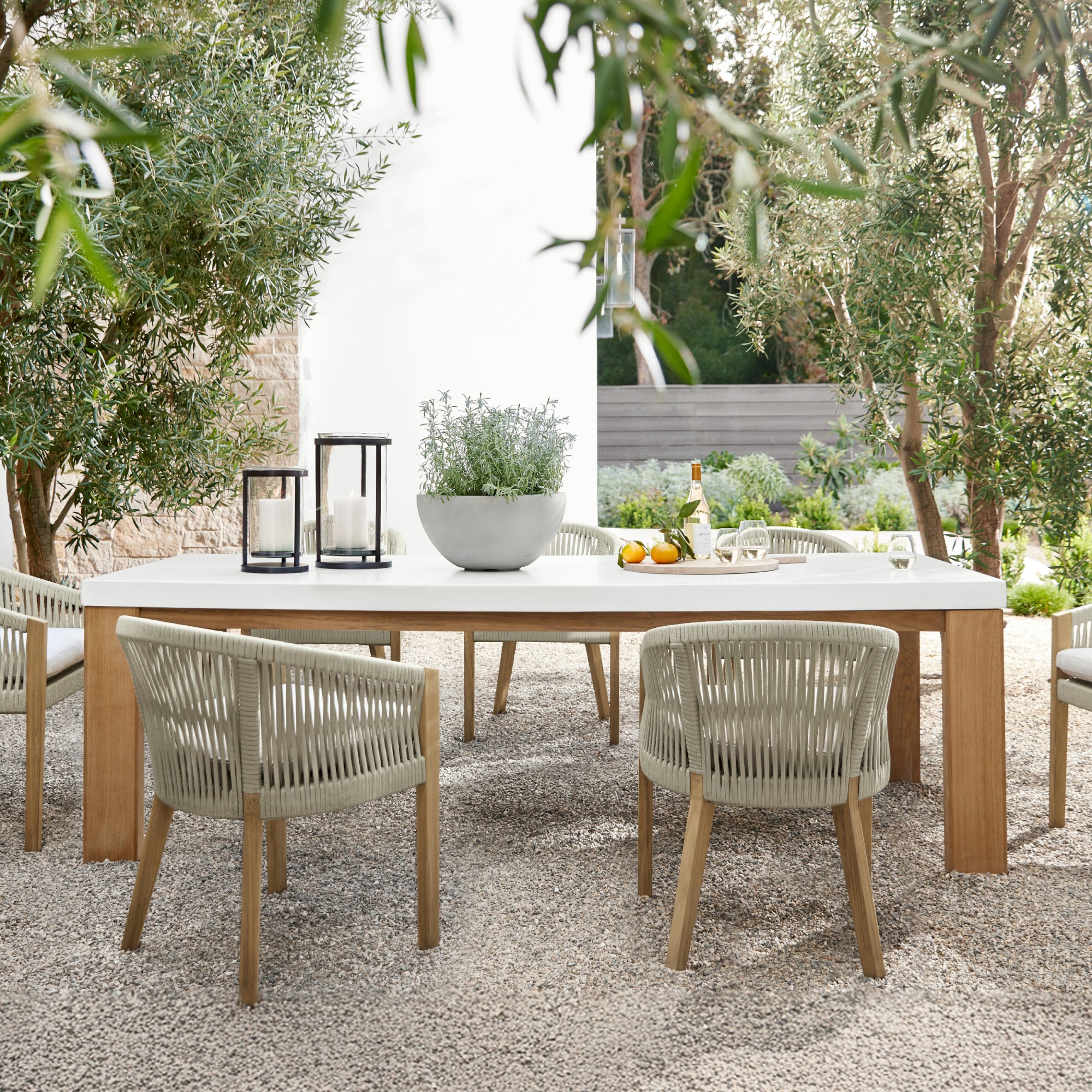 Larnaca Outdoor Teak Fiberstone Dining Table (96
