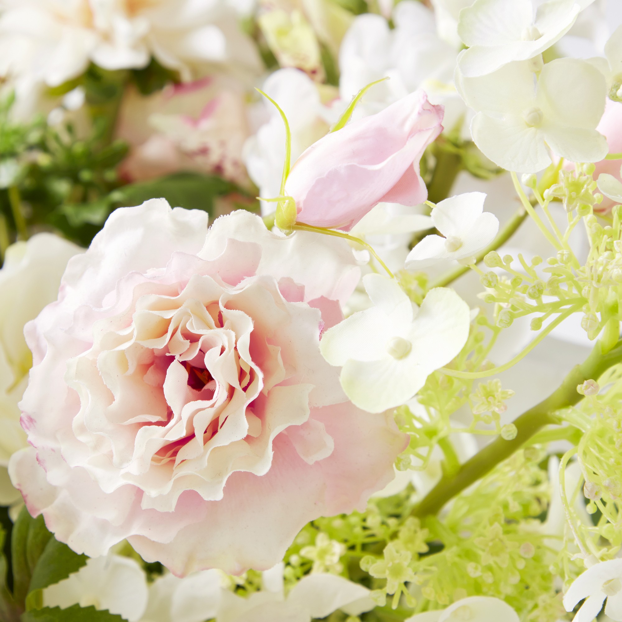 Famille Rose Faux Floral Arrangement in Glass Vase