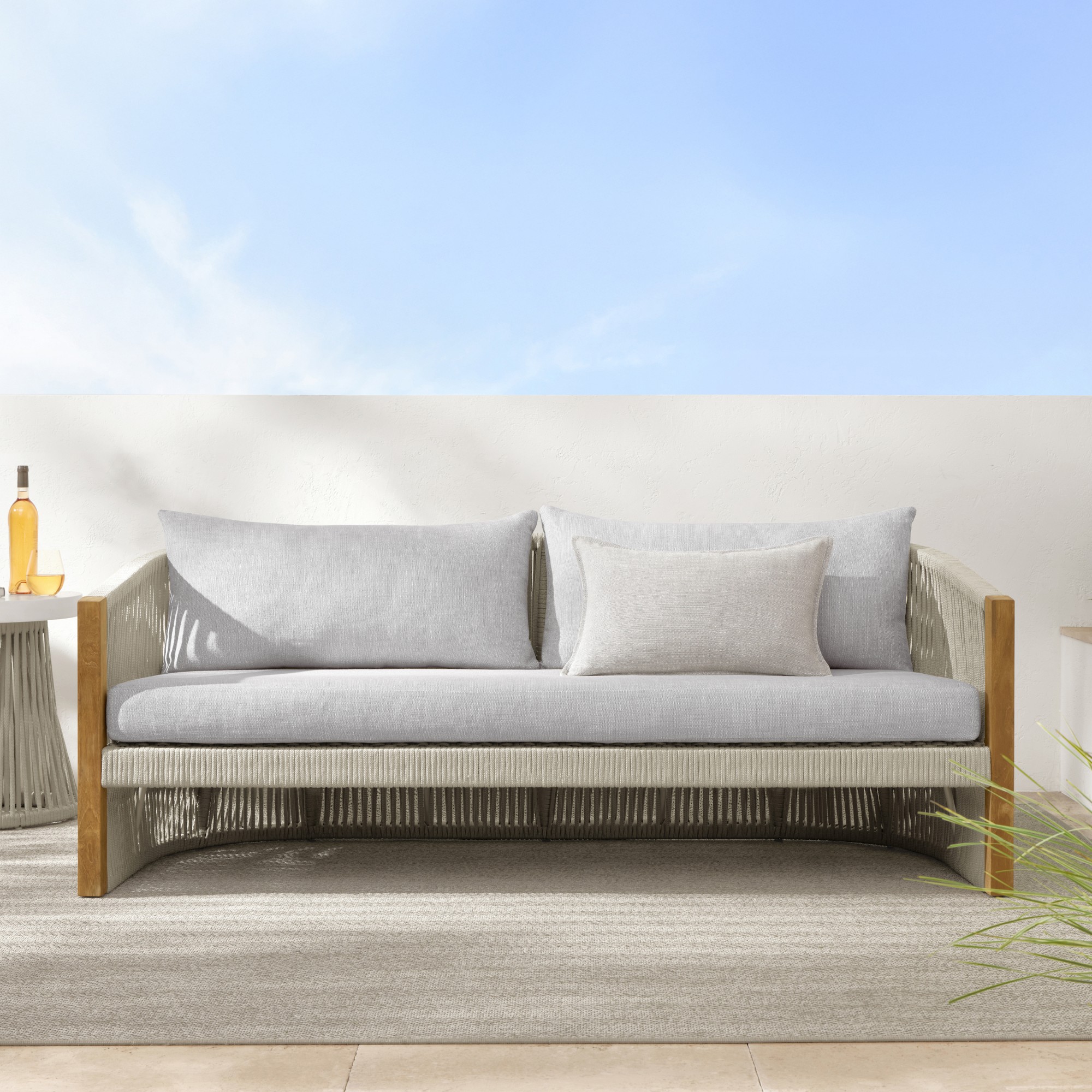 Pasadena Outdoor Teak and Rope Sofa (76