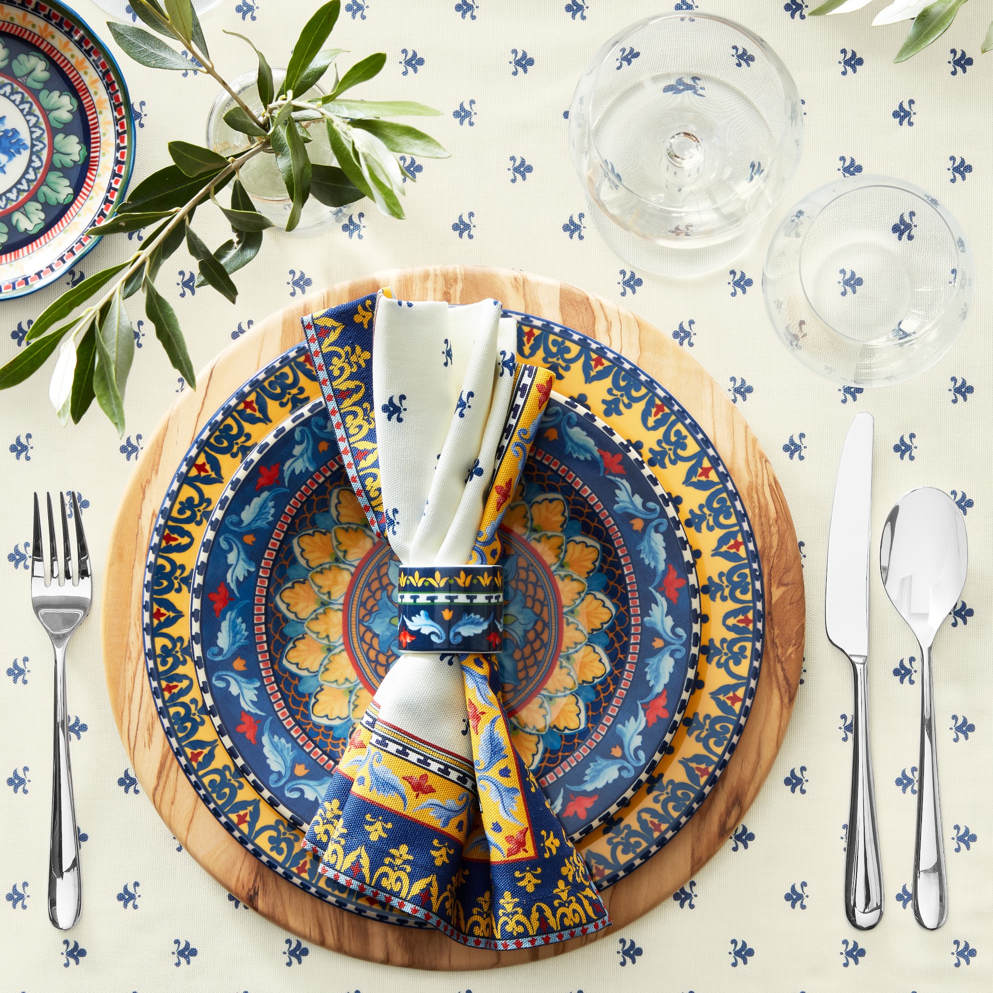 Sicily Ceramic Dinner Plates, Yellow Rim