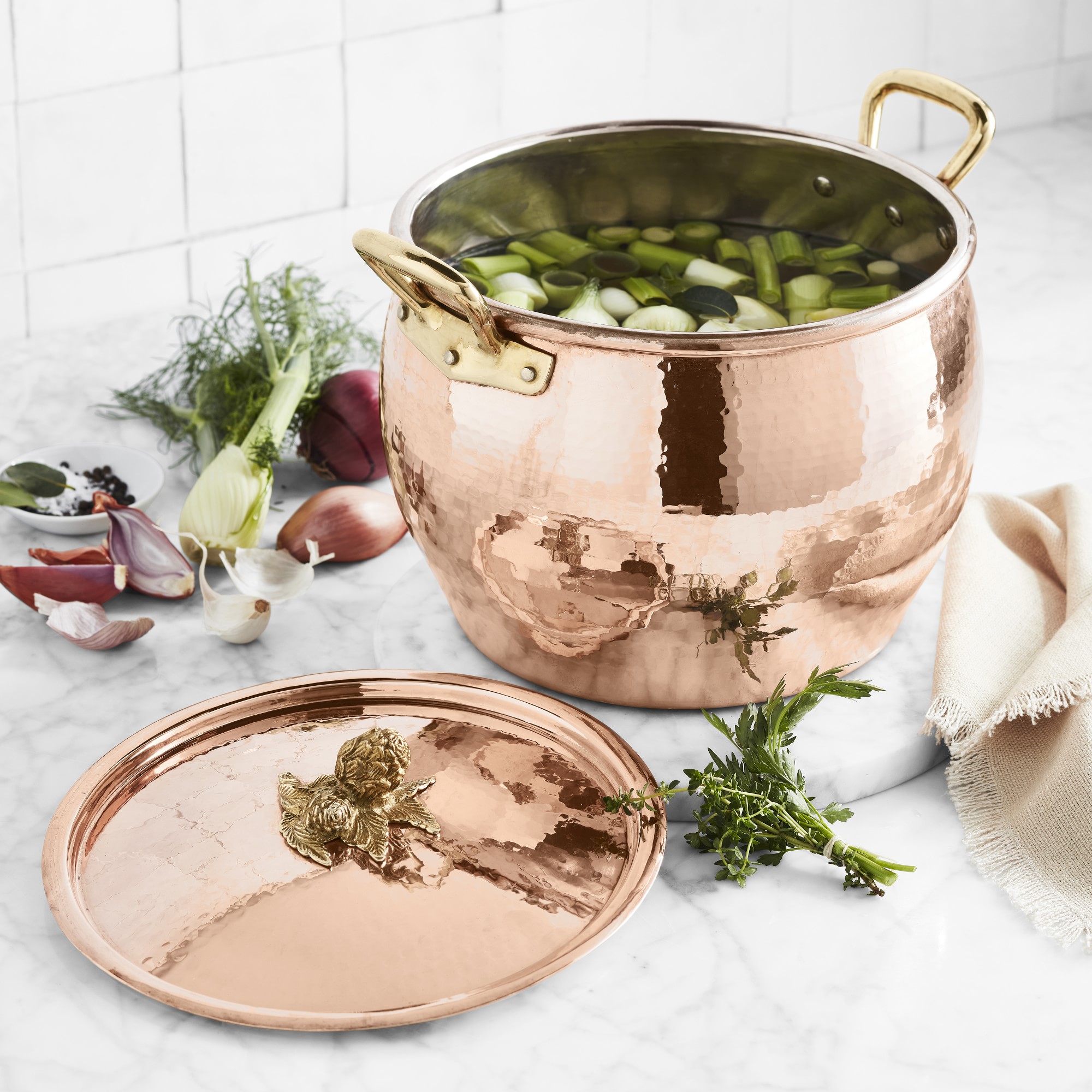 Ruffoni Historia Hammered Copper Stock Pot with Artichoke Knob
