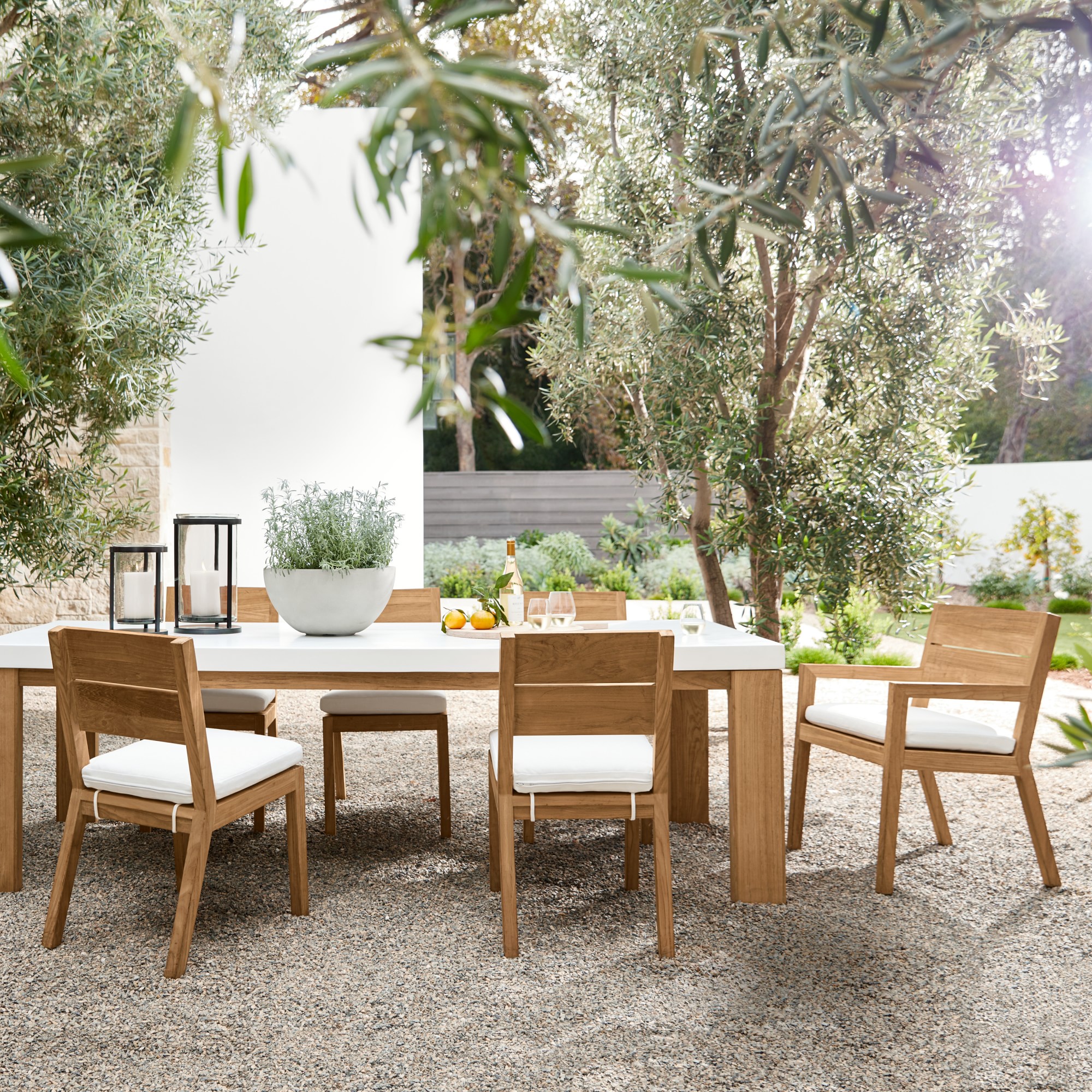 Larnaca Fiberstone Dining Table & Teak Dining Chairs (96
