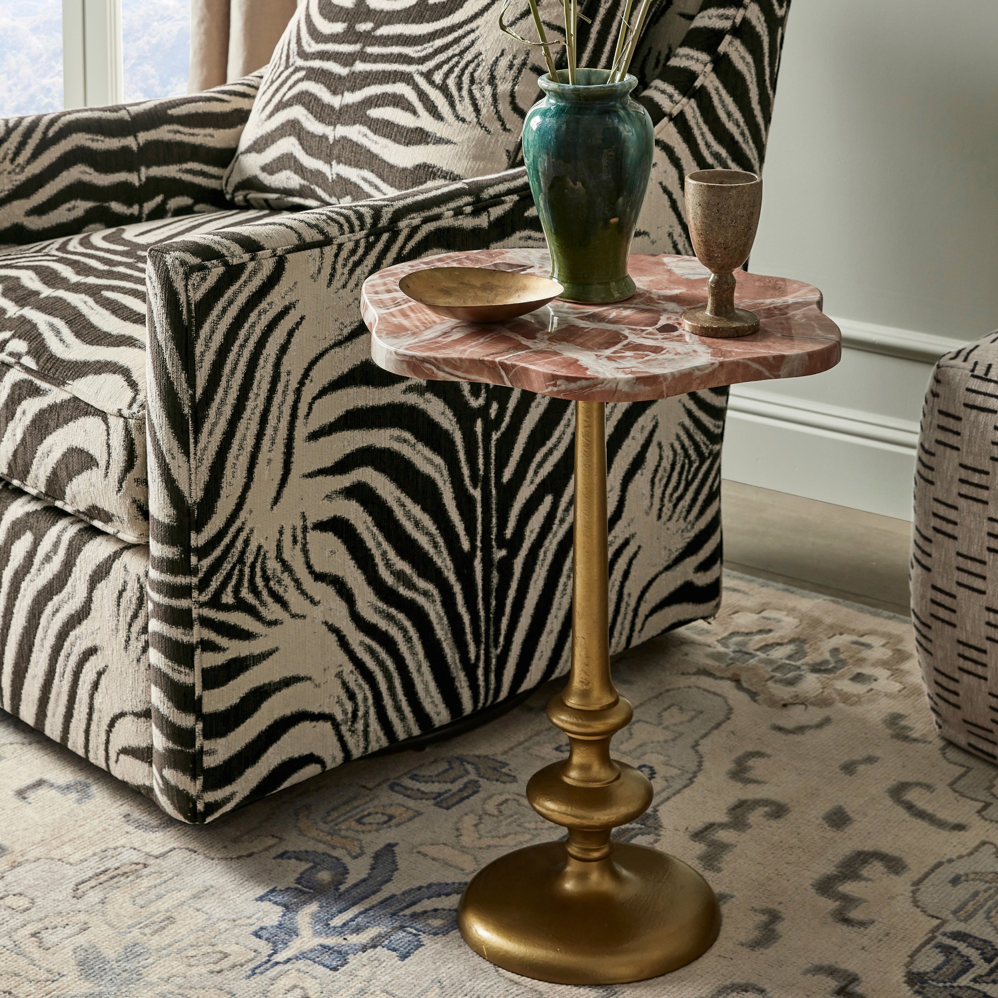 Desert Rose Marble and Brass Side Table (16.5