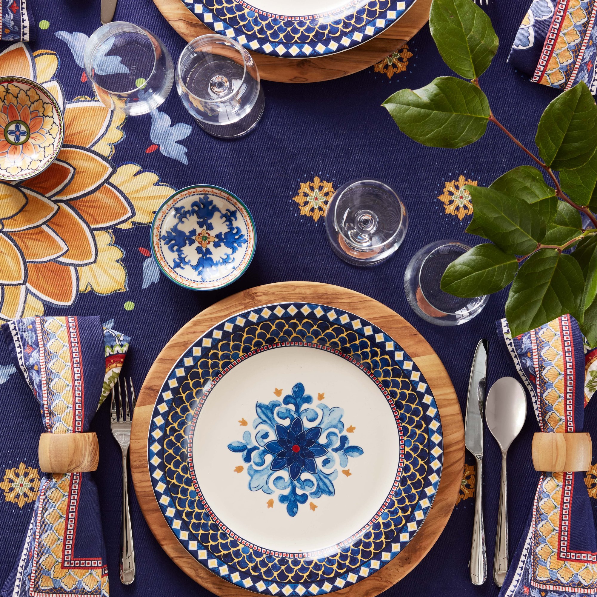 Sicily Ceramic Dinner Plates, Blue Rim