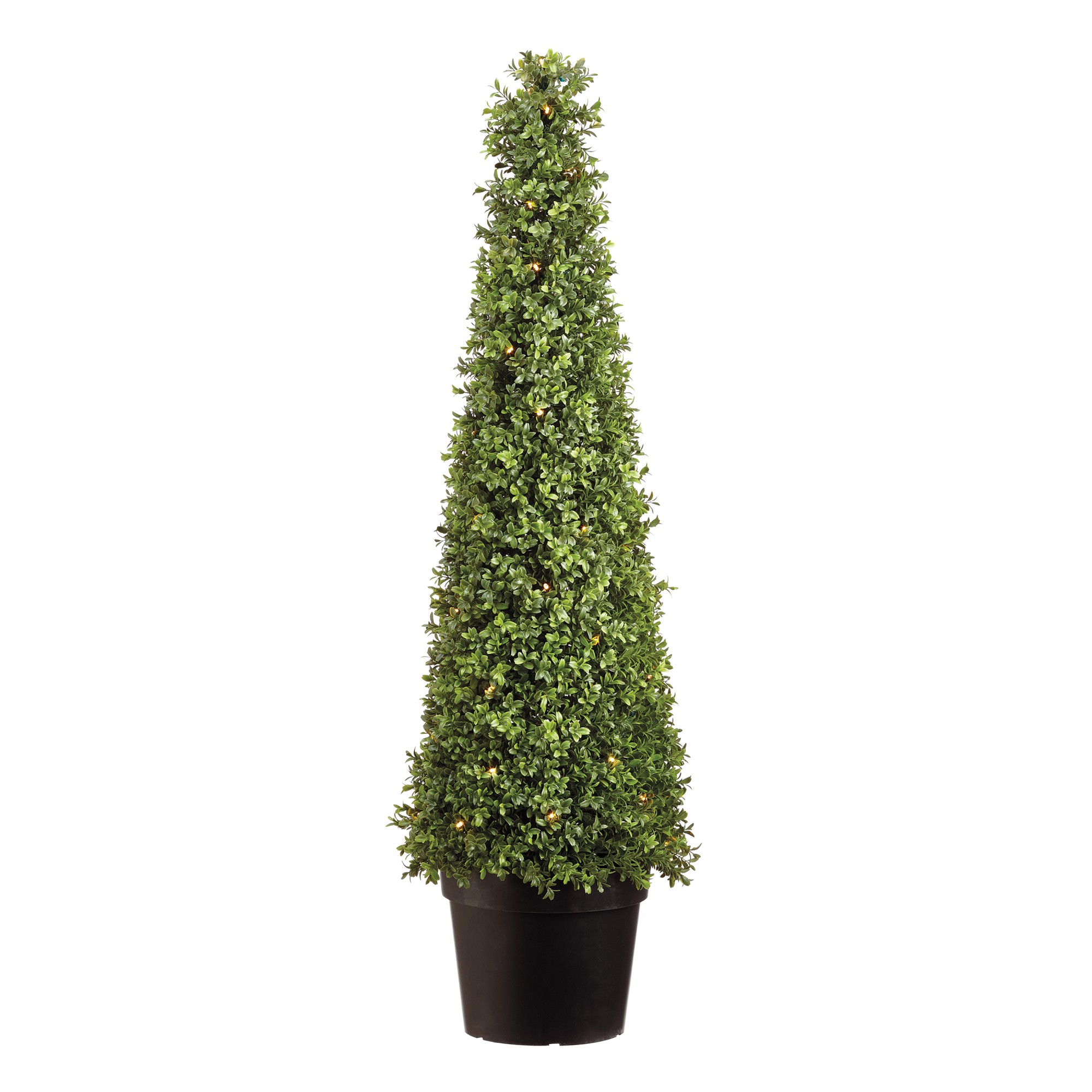 Pre-Lit UV Protected Faux Boxwood Cone Topiary in Pot, 48