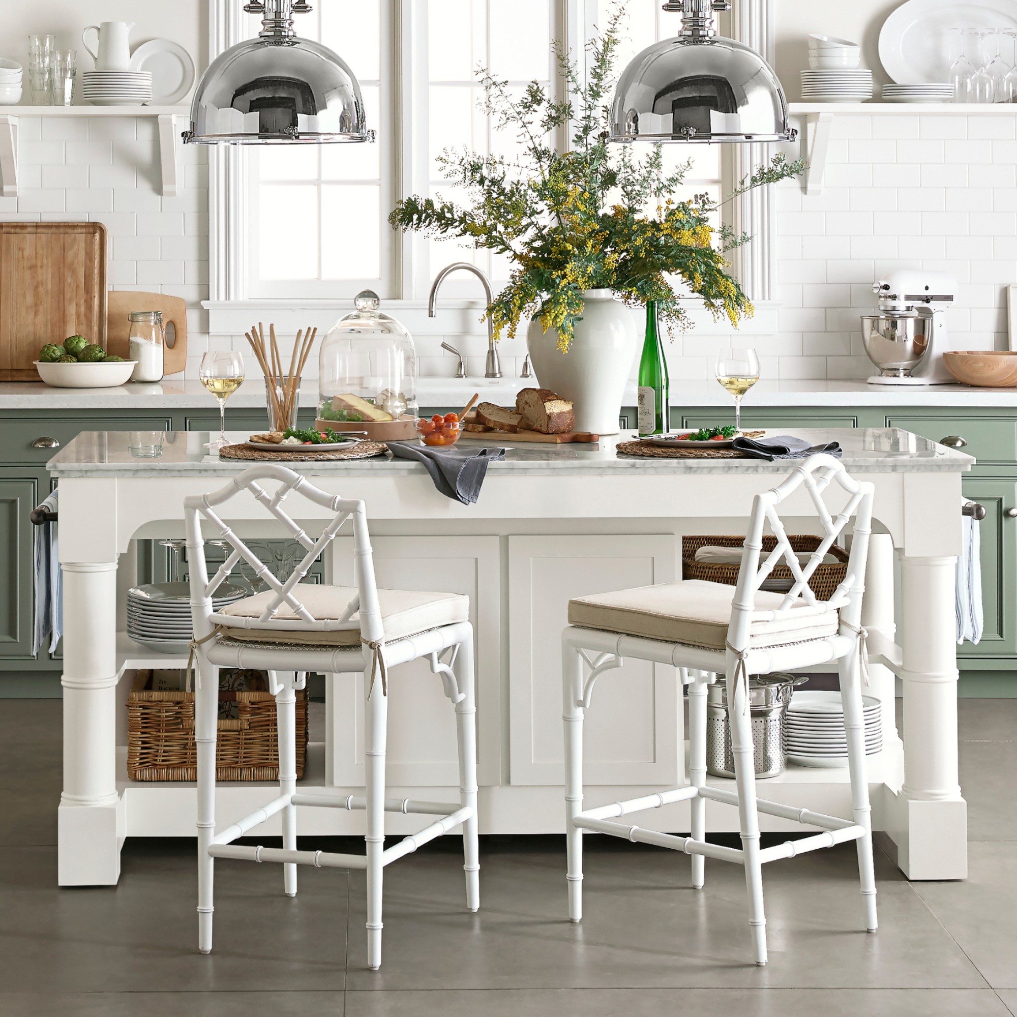 Barrelson Kitchen Island with Marble Top, Polished Nickel (84
