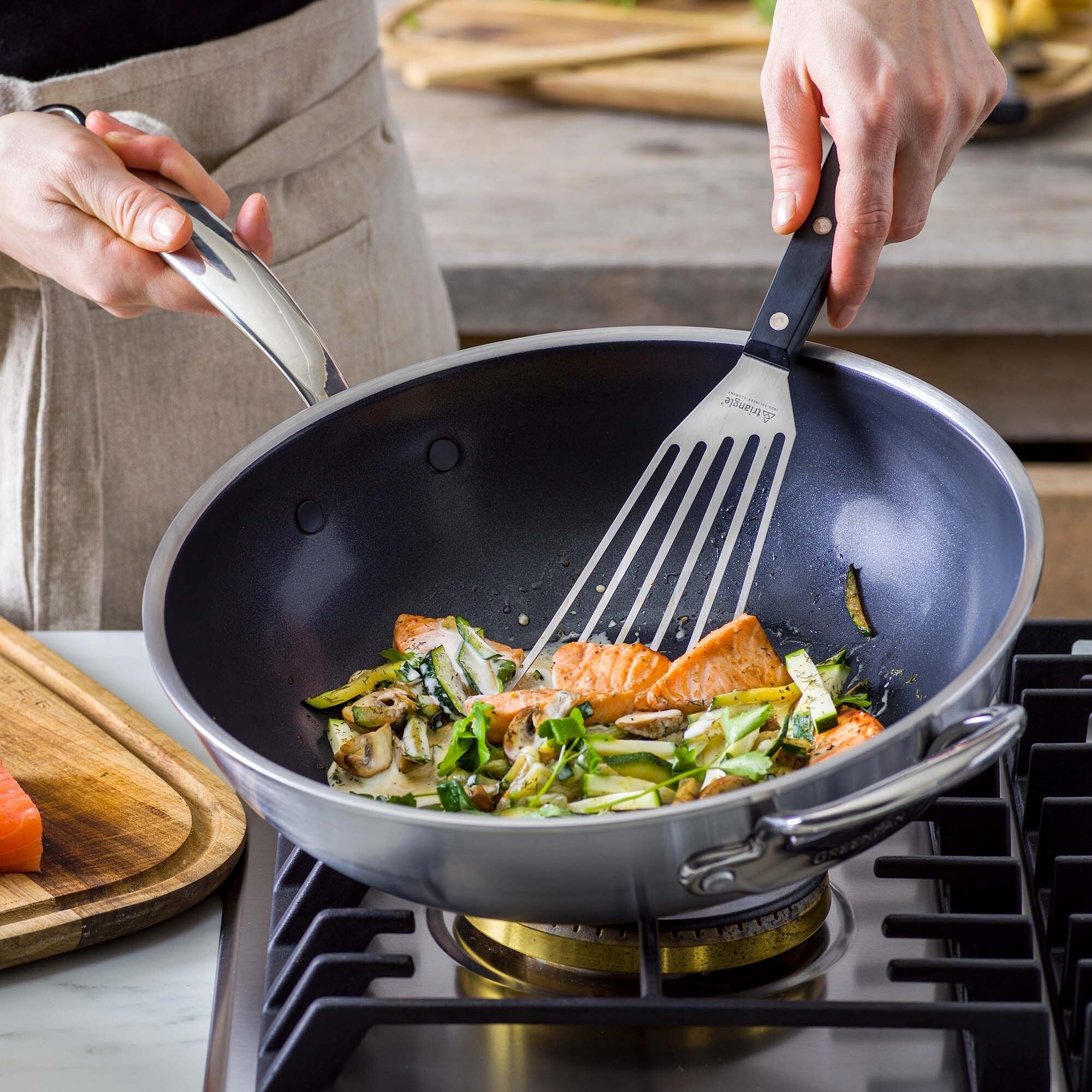 GreenPan™ Premiere Stainless-Steel Ceramic Nonstick Covered Wok with Helper Handle, 12