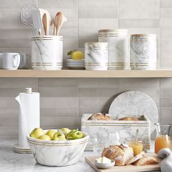 Williams Sonoma Arabescato Marble with Brass Inlay Bread Box
