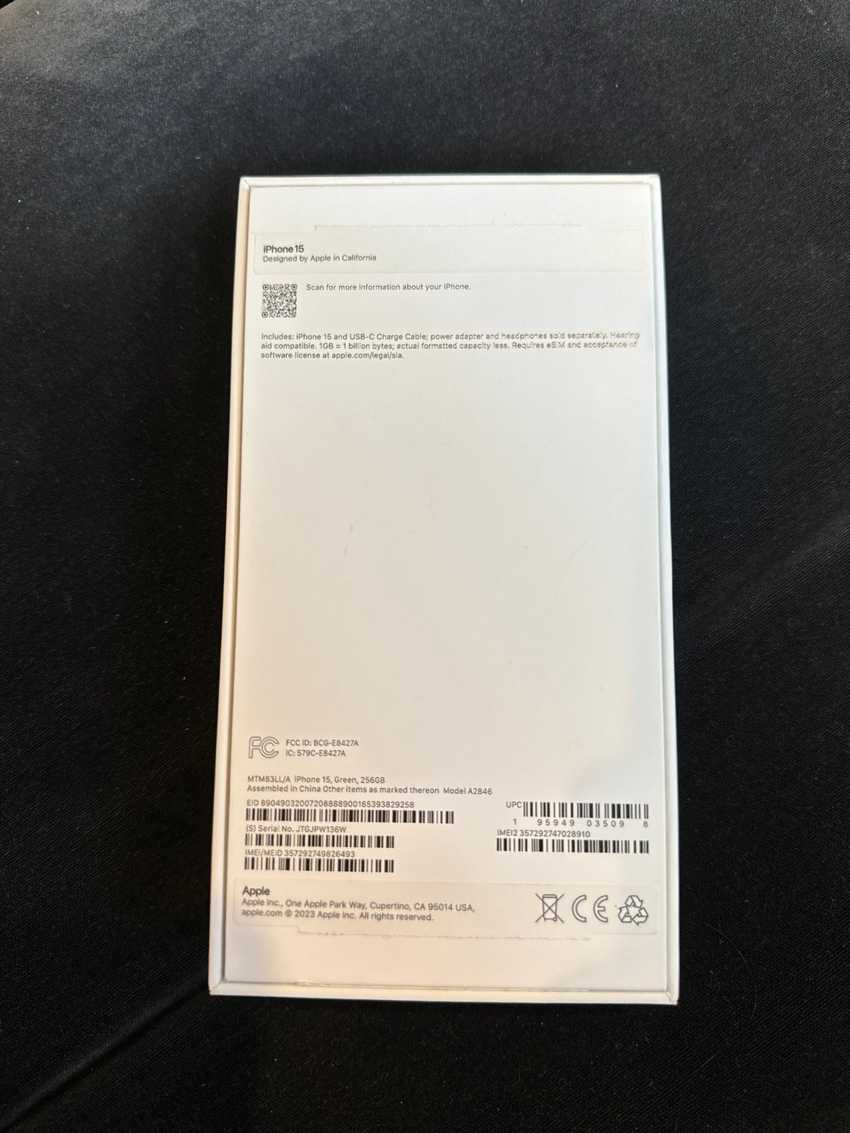 Unlocked Apple iPhone 15 Green 256G Opened Box 9S91