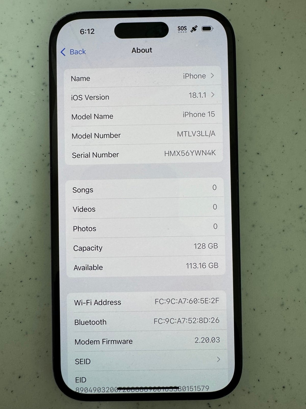 IPHONE 15 128GB UNLOCKED 7M26