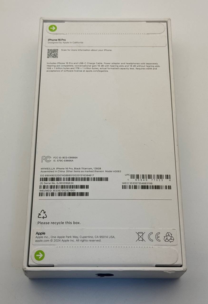 NEW Apple iPhone 16 Pro - 128 GB - Black Titanium SEALED 5P35