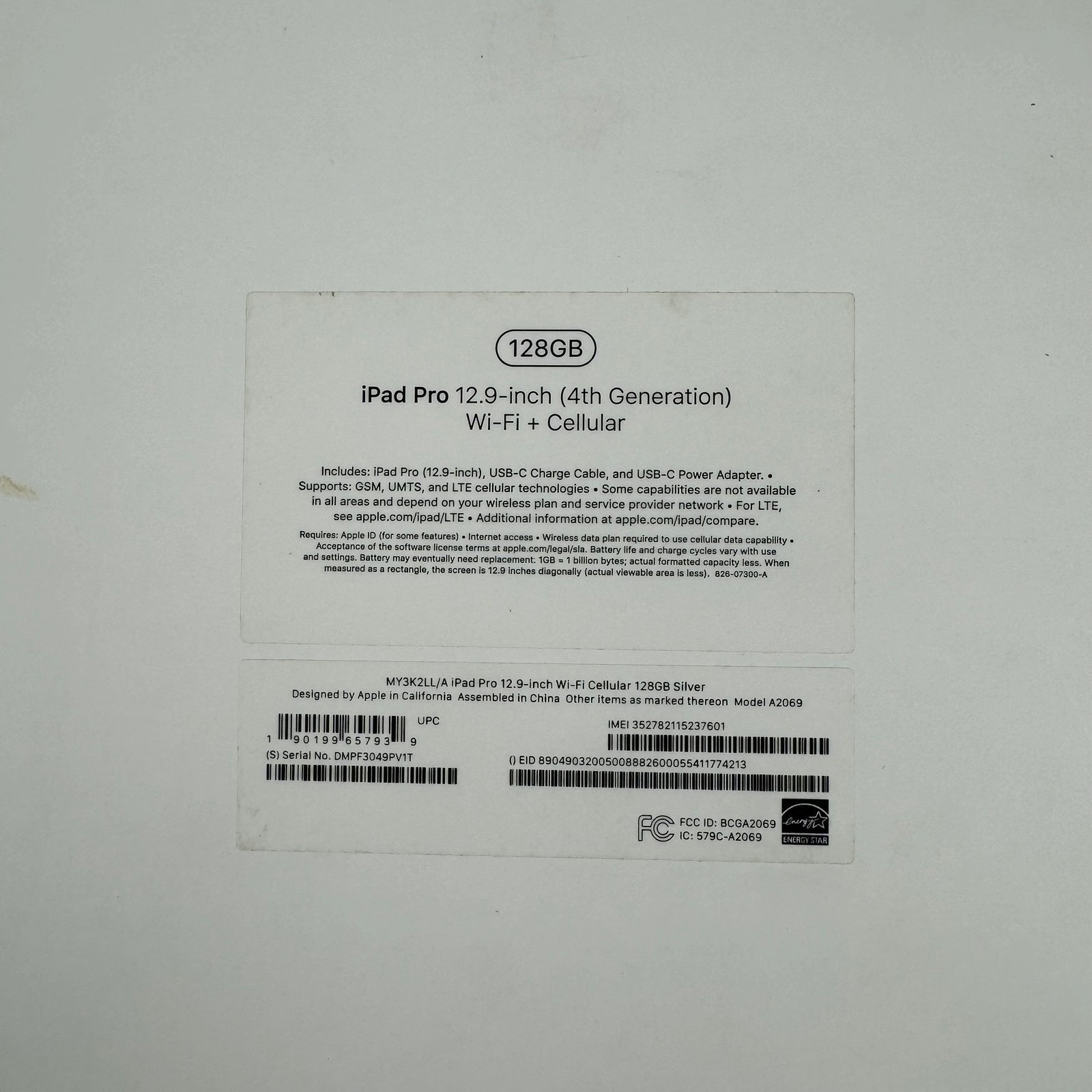 iPad Pro 12.9 inch 128GB 4th generation Cellular A2069 Unlocked 3M33