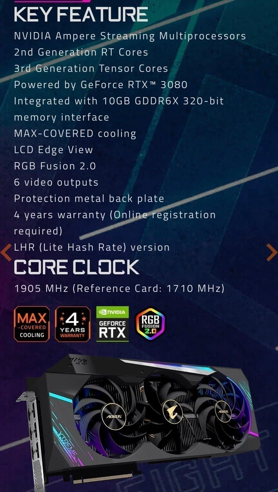 Gigabyte AORUS GeForce RTX 3080 Xtreme 10G (REV2.0) Graphics Card, Max Cooling