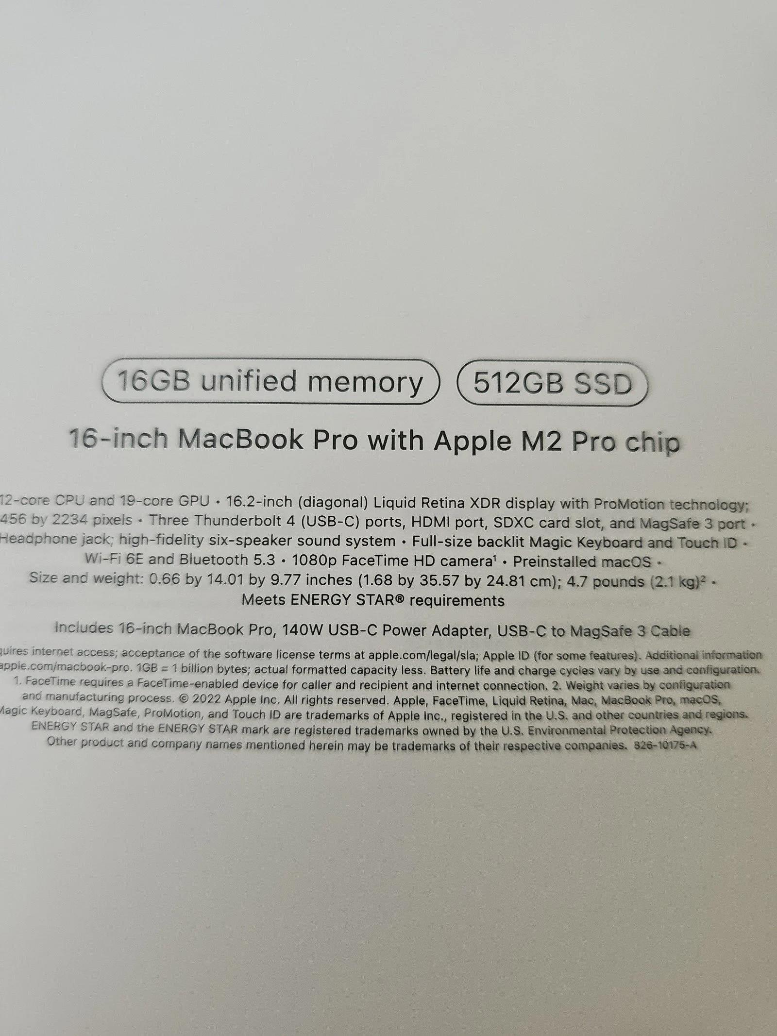 Apple Macbook Pro 16in.  M2 Pro 3.49 GHz  512GB SSD 2R75