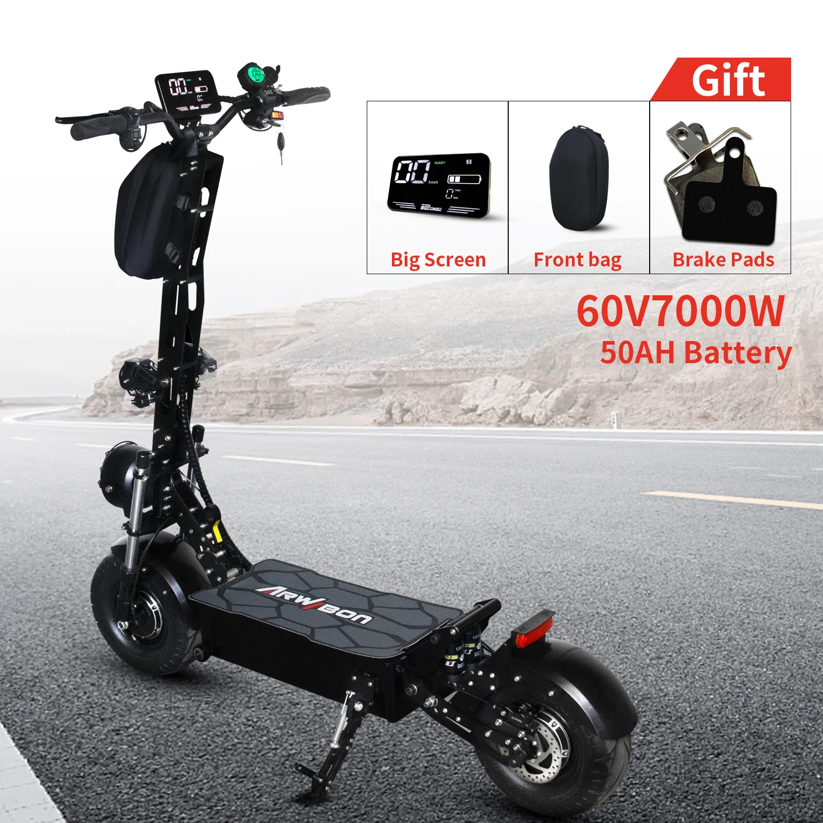 Arwibon Q13Pro Electric Scooter Adults--7000W 50 MPH 60V50AH Dual Drive 30-40 Miles Range 13