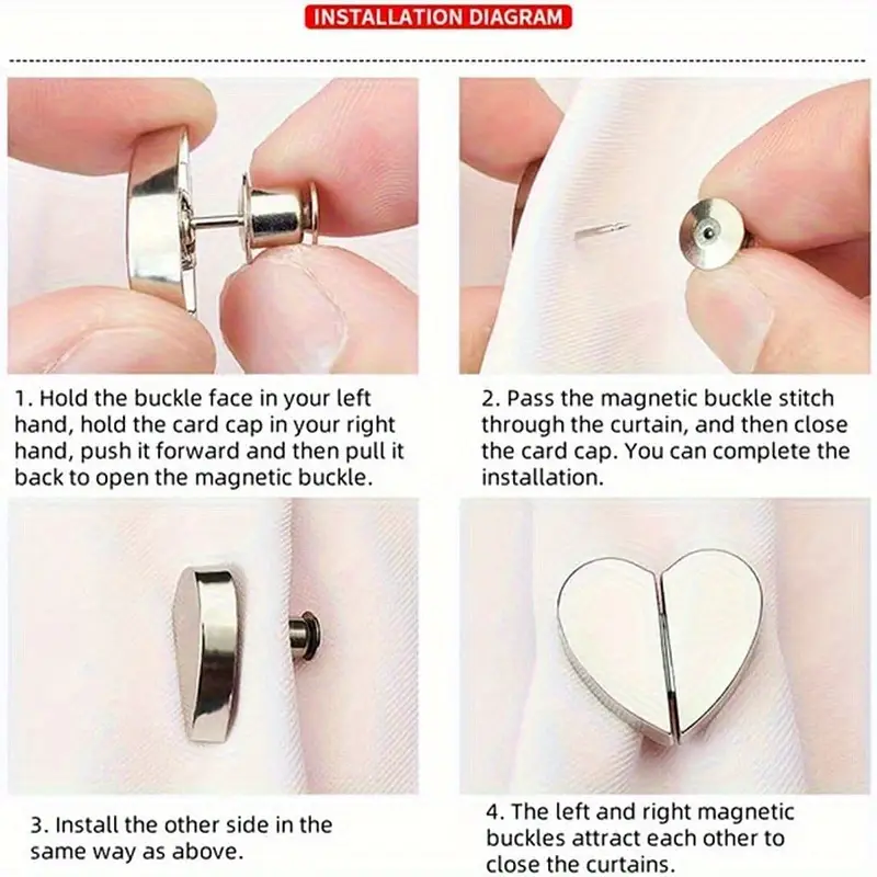 5 Pairs Silvery Heart-Shaped Magnetic Curtain Button Nail Free Detachable Alloy Magnetic Clips for Office Home Kitchen Curtains