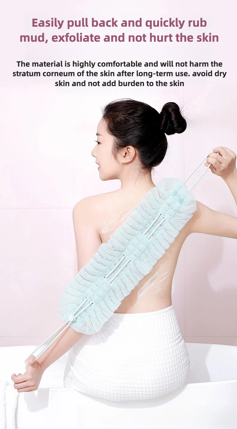 Bath Ball Pulling The Back Strip 2 in 1, Stretchable Drawstring Back Strip Bath Ball,Soft Bathing Shower Puff Body Cleaner for Men and Women