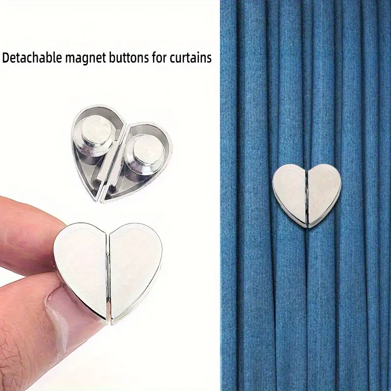 5 Pairs Silvery Heart-Shaped Magnetic Curtain Button Nail Free Detachable Alloy Magnetic Clips for Office Home Kitchen Curtains