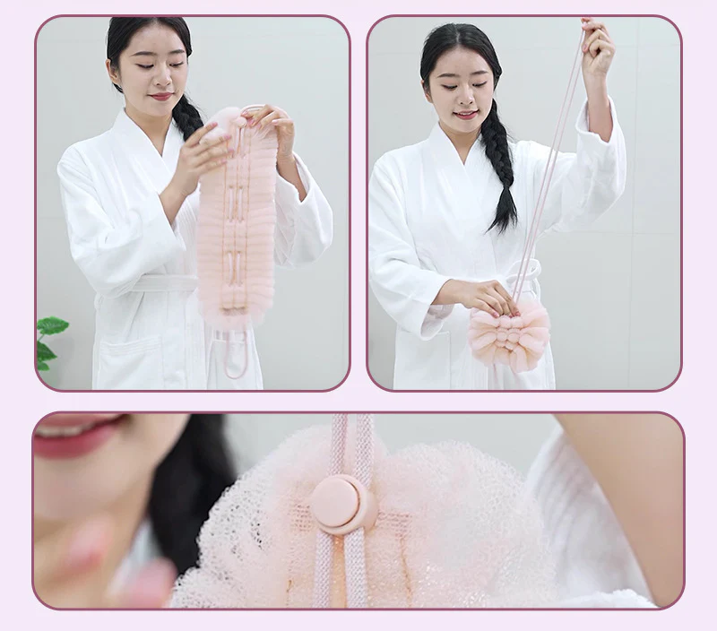 Bath Ball Pulling The Back Strip 2 in 1, Stretchable Drawstring Back Strip Bath Ball,Soft Bathing Shower Puff Body Cleaner for Men and Women