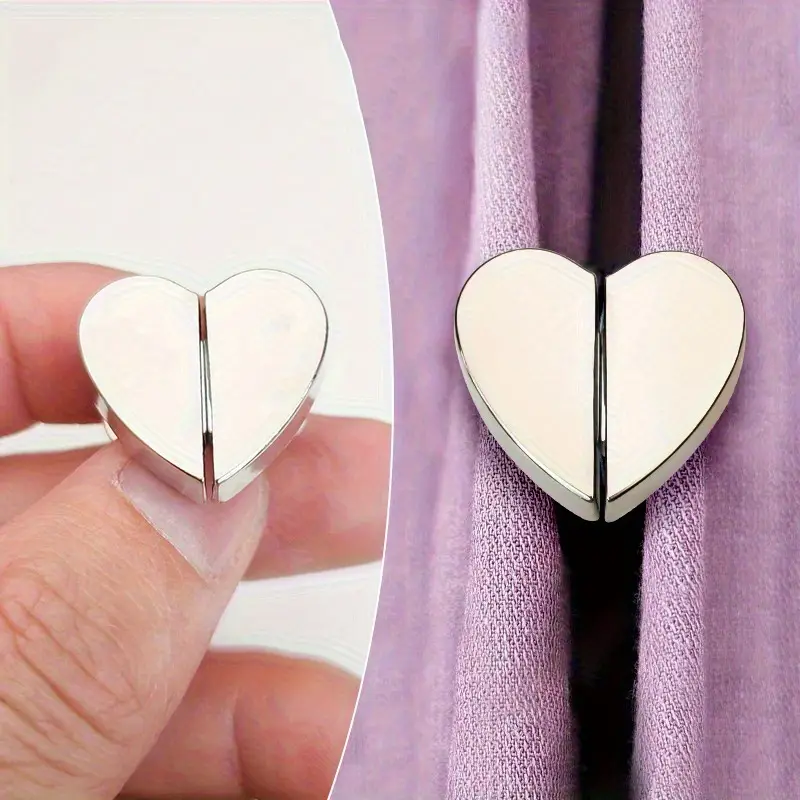 5 Pairs Silvery Heart-Shaped Magnetic Curtain Button Nail Free Detachable Alloy Magnetic Clips for Office Home Kitchen Curtains