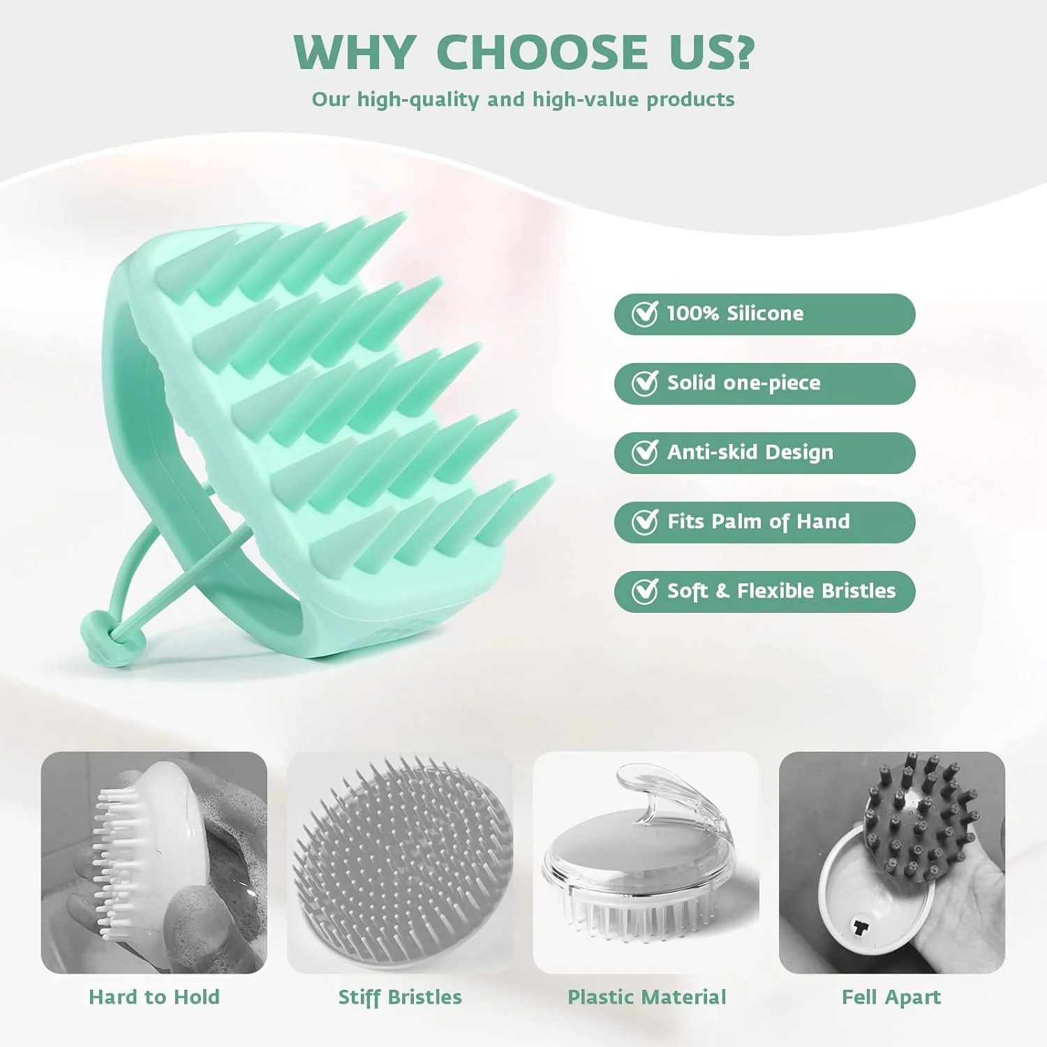 Massage Brush for Scalp, Silicone, Shampoo Brush, Improves Blood Circulation of the Scalp, Perfect for Relaxation, Hair Washing Brush, Hair Gro