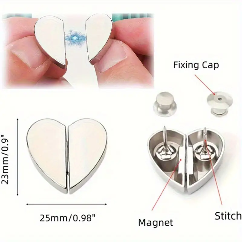 5 Pairs Silvery Heart-Shaped Magnetic Curtain Button Nail Free Detachable Alloy Magnetic Clips for Office Home Kitchen Curtains