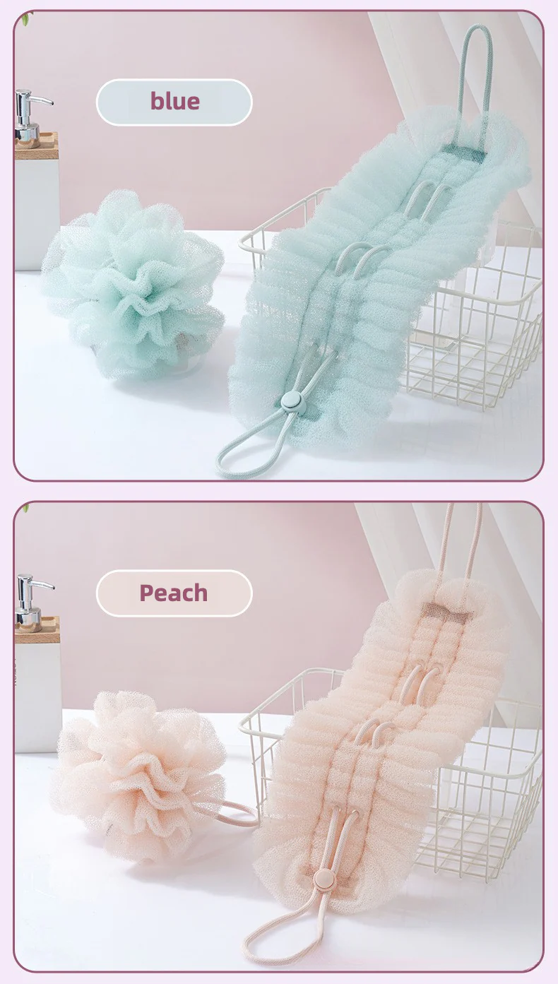 Bath Ball Pulling The Back Strip 2 in 1, Stretchable Drawstring Back Strip Bath Ball,Soft Bathing Shower Puff Body Cleaner for Men and Women