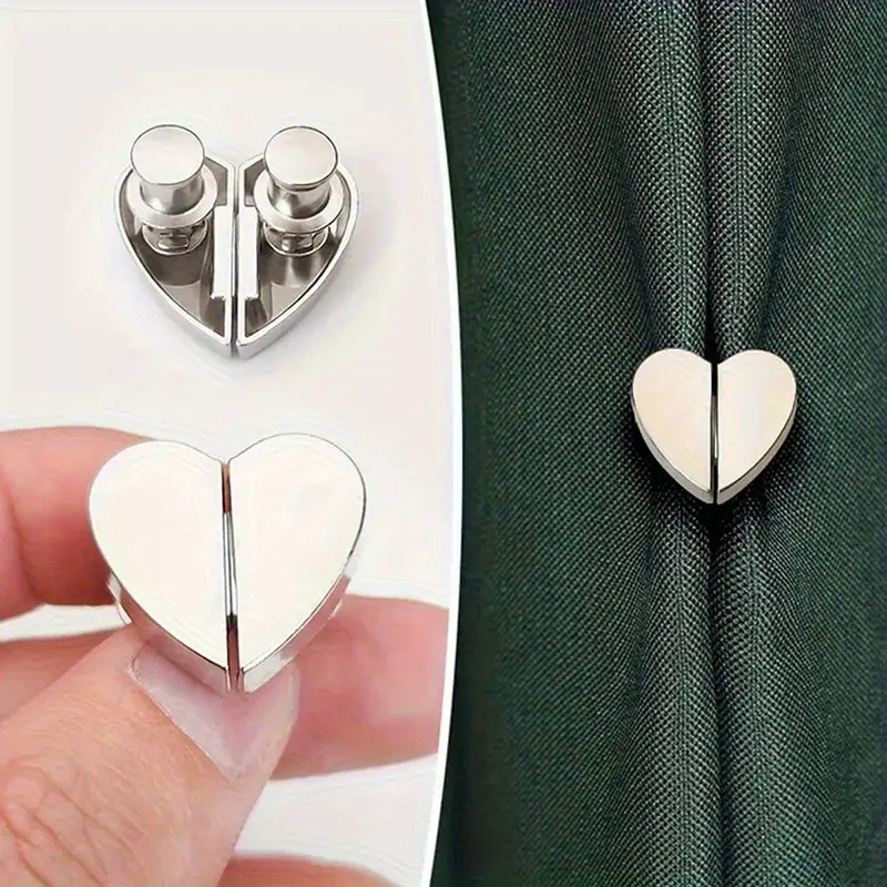 5 Pairs Silvery Heart-Shaped Magnetic Curtain Button Nail Free Detachable Alloy Magnetic Clips for Office Home Kitchen Curtains