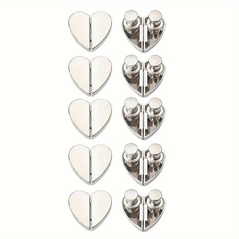 5 Pairs Silvery Heart-Shaped Magnetic Curtain Button Nail Free Detachable Alloy Magnetic Clips for Office Home Kitchen Curtains
