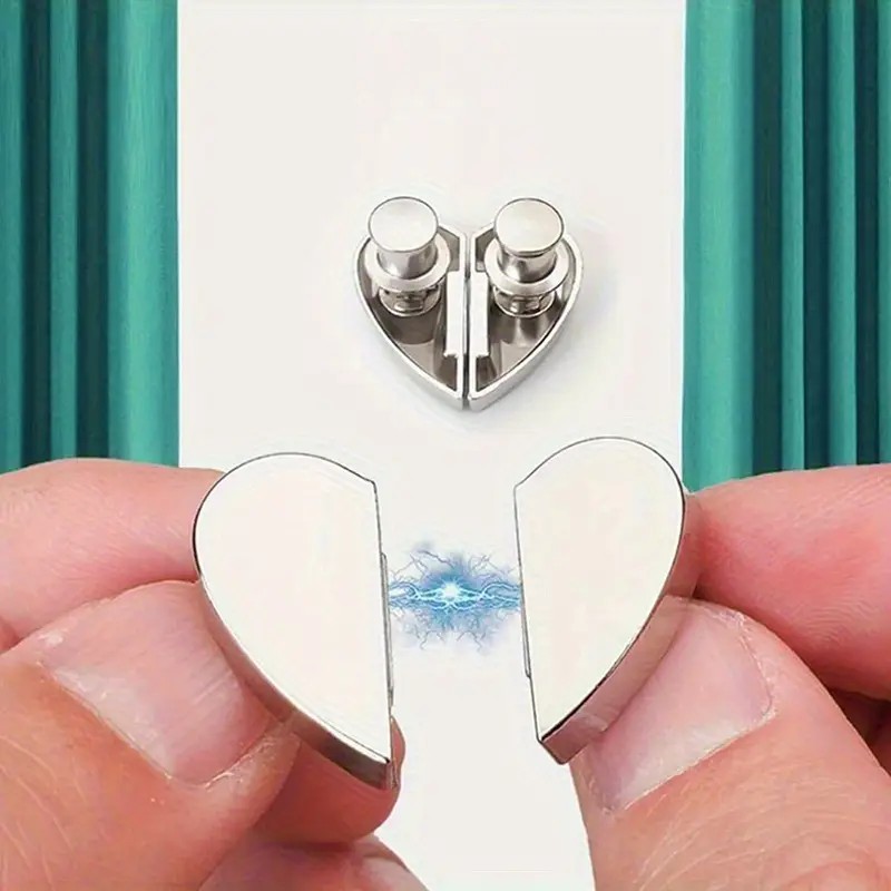 5 Pairs Silvery Heart-Shaped Magnetic Curtain Button Nail Free Detachable Alloy Magnetic Clips for Office Home Kitchen Curtains