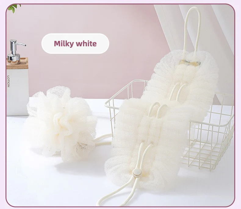 Bath Ball Pulling The Back Strip 2 in 1, Stretchable Drawstring Back Strip Bath Ball,Soft Bathing Shower Puff Body Cleaner for Men and Women