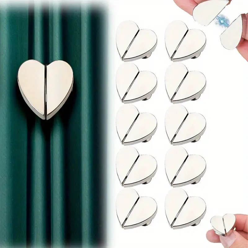 5 Pairs Silvery Heart-Shaped Magnetic Curtain Button Nail Free Detachable Alloy Magnetic Clips for Office Home Kitchen Curtains