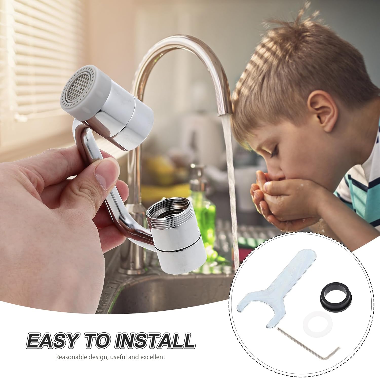 DOITOOL 1080° Swivel Faucet Extender for Bathroom Sink, 2 Water Outlet Modes Rotatable Aerator, 360° Swivel Attachment, Kitchen Bathroom Extender, Rotating Tap Aerator