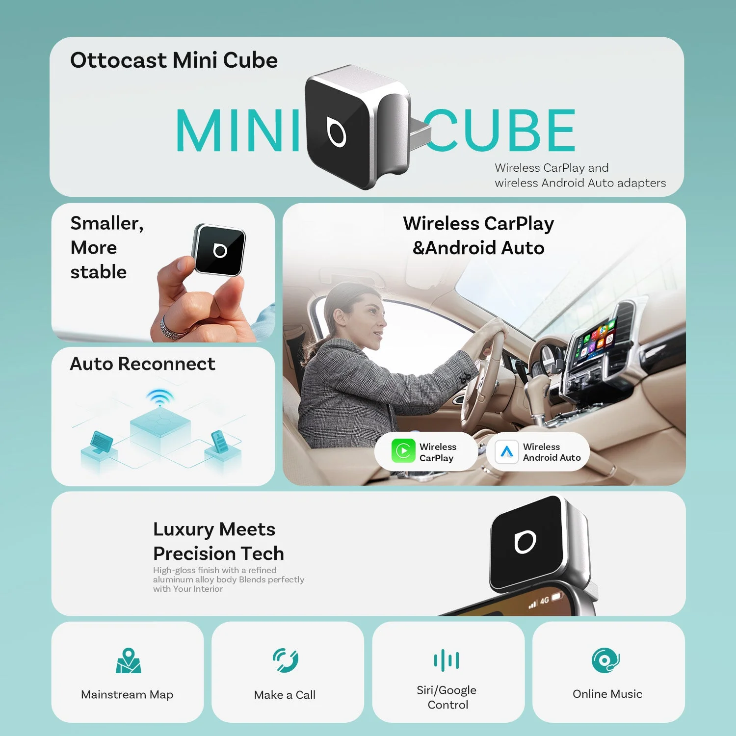 Mini 3.0 Ultra Cube wireless CarPlay Android Auto Adapter