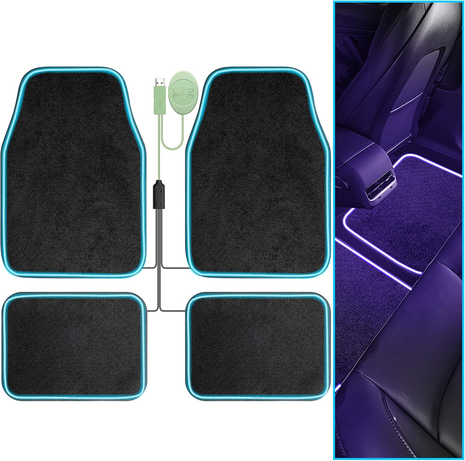 Car Floor Mats with Led Strip Light, Universal Fit Black Automotive Carpet, Accessories for Cars, SUV, Trucks, Sedan, Jeeps, Vans