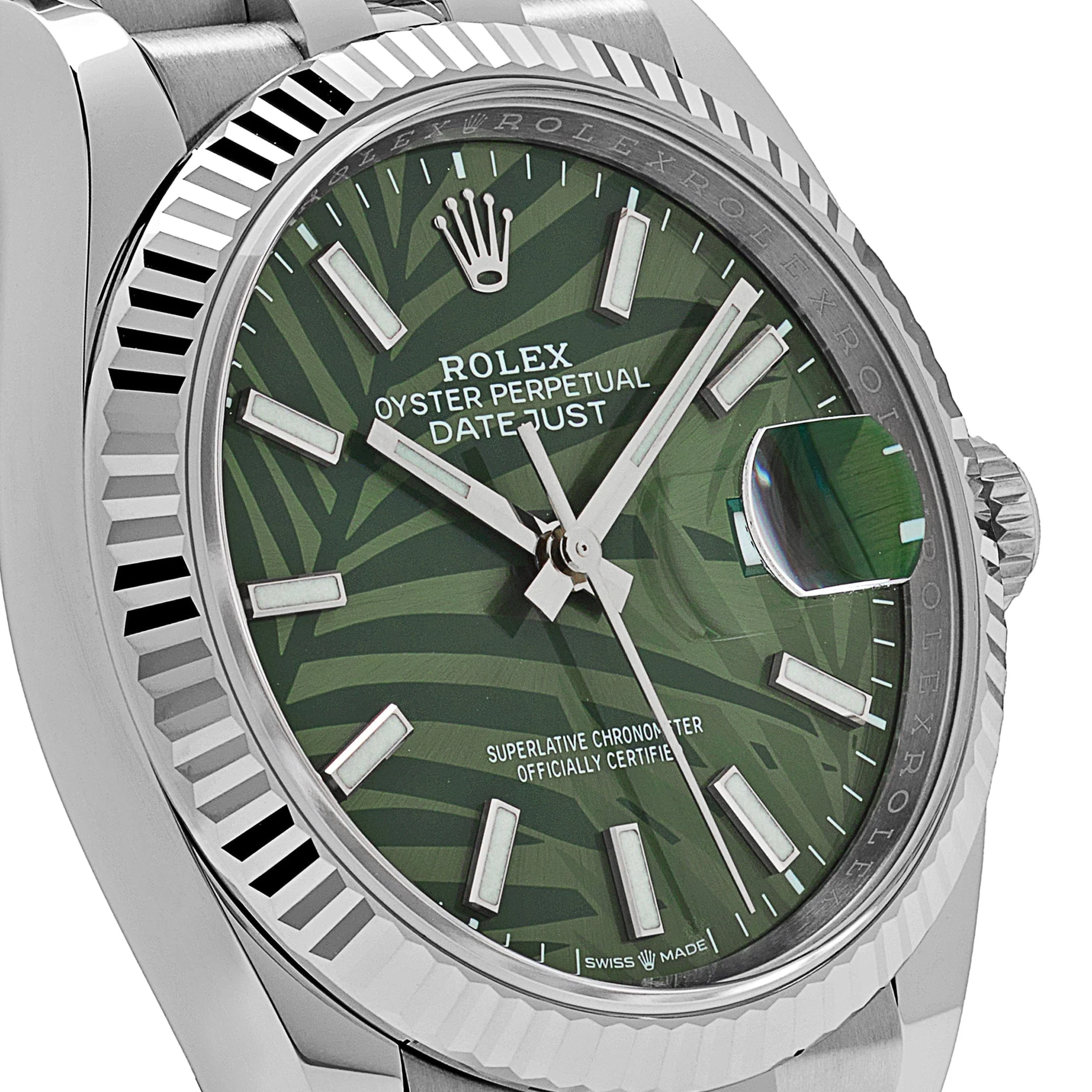 Rolex Datejust 36 126234 Stainless Steel Olive Green Palm Motif Dial