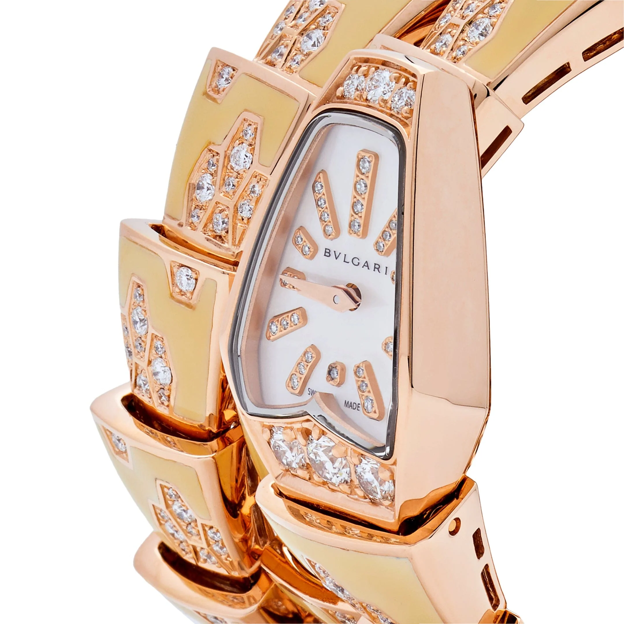 BVLGARI Serpenti Two-Coil Watch 101985 'Ladies' Rose Gold Diamonds Lacquer Mother of Pearl Dial