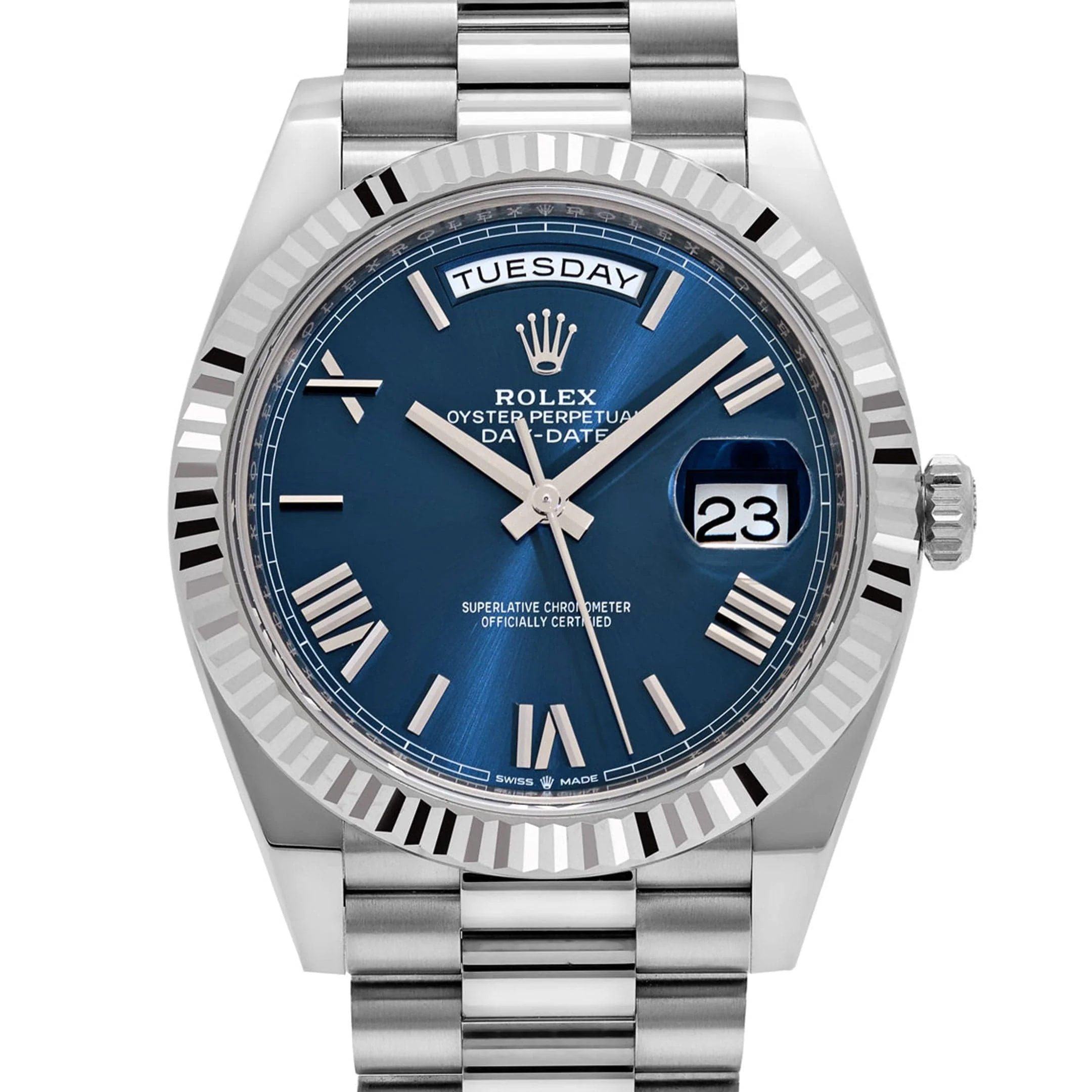 Rolex Day-Date 40 228239 White Gold Blue Ombre Roman Numeral Dial (2025)
