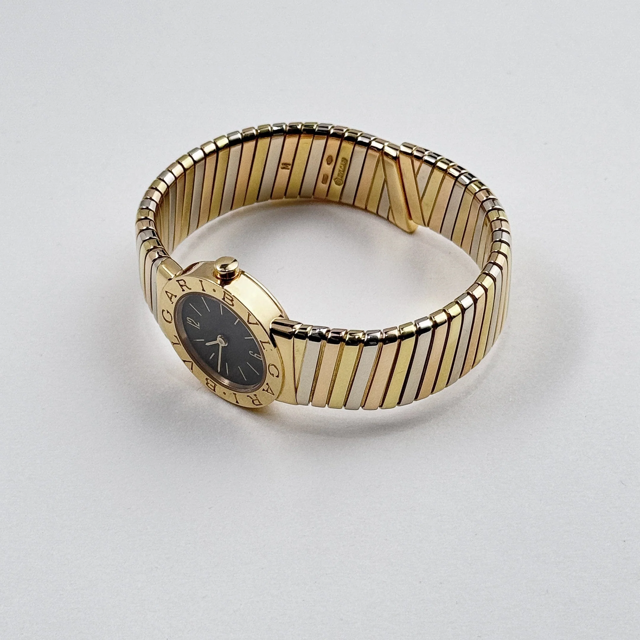 BVLGARI Tubogas BB232T 1 Row Tri Color Black Dial Quartz