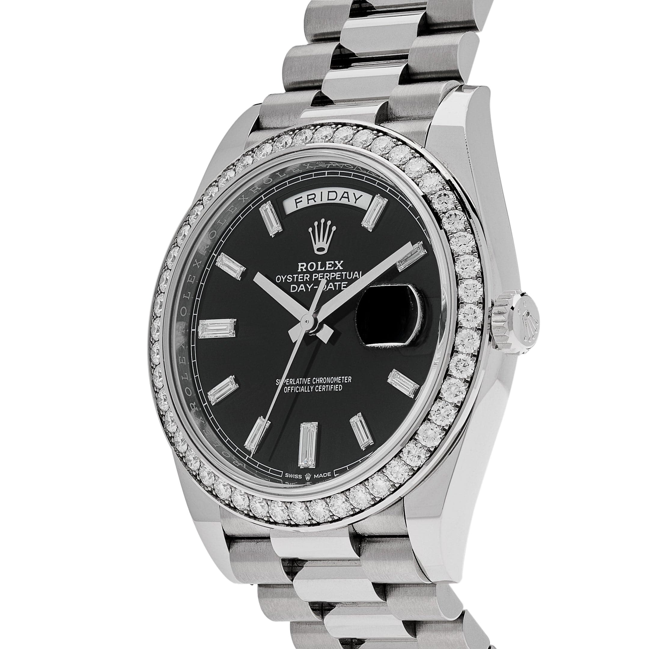 Rolex Day-Date 40 228349RBR White Gold Black Dial Diamond Bezel (2021)
