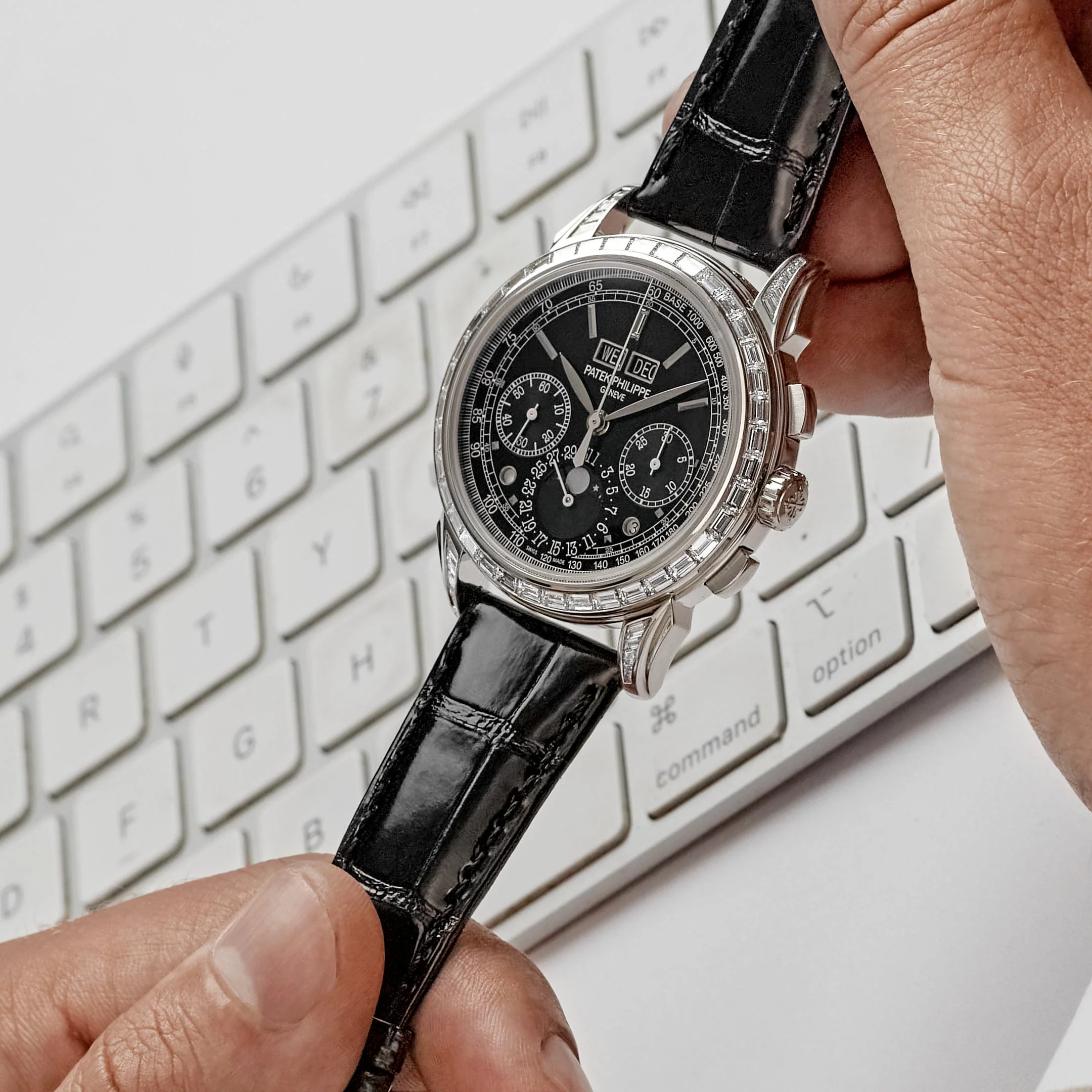 Patek Philippe Grand Complications  5271P-001  Perpetual Calendar Platinum Black Dial Baguette Bezel