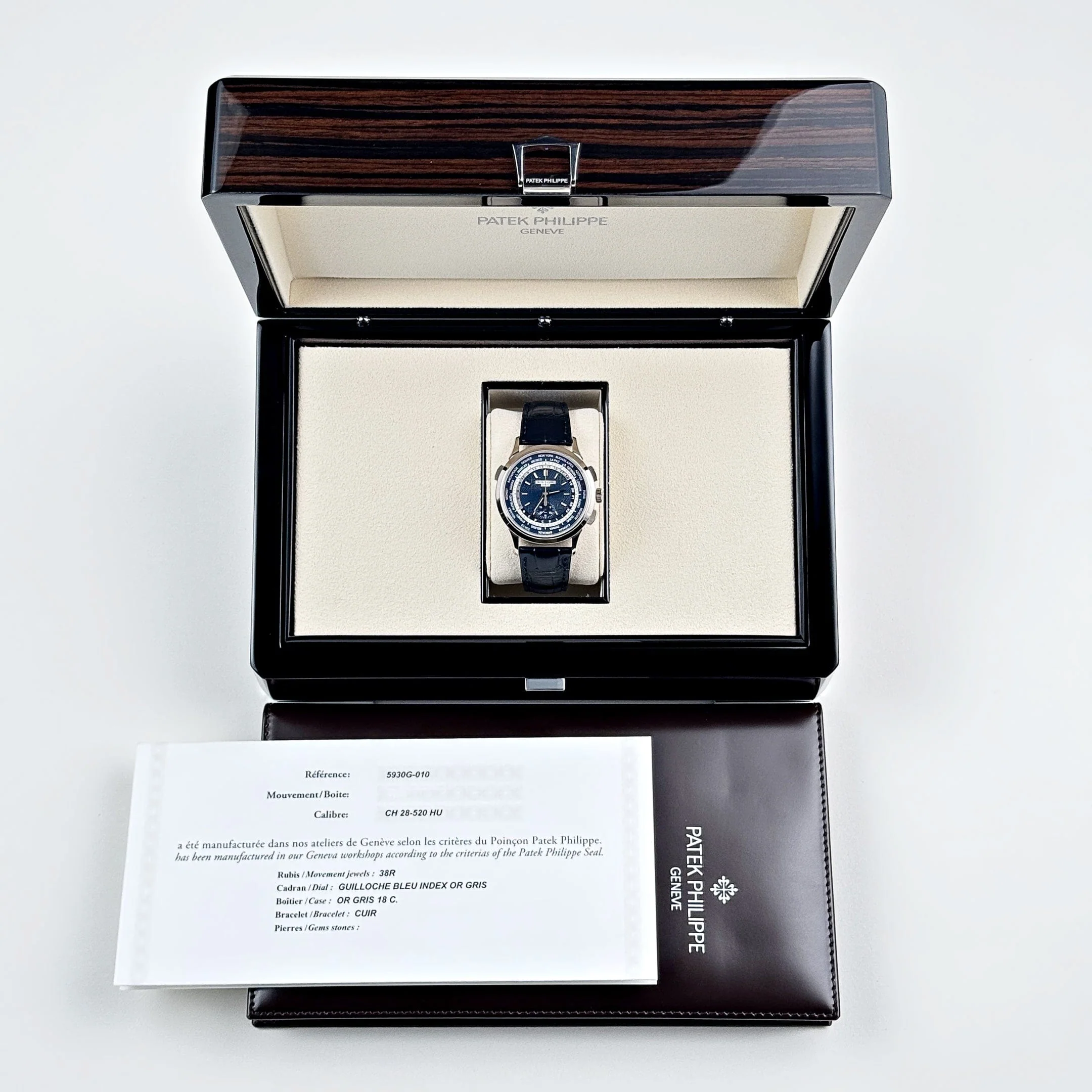 Patek Philippe Complications 5930G-010 World Time Flyback Chronograph White Gold Blue Dial (2020)