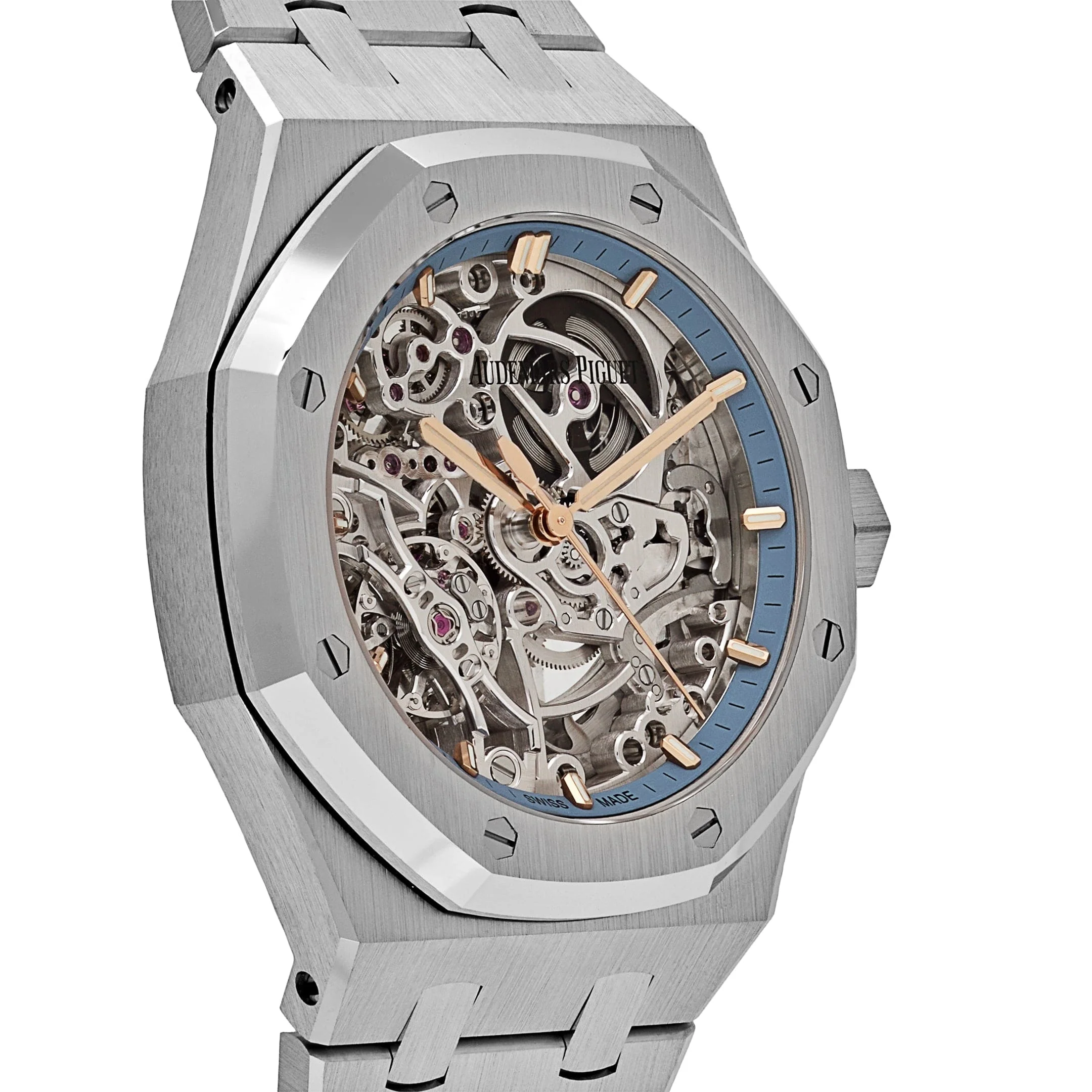 Audemars Piguet Royal Oak Openworked 15467BC.OO.1256BC.01 Double Balance Wheel White Gold Light-Blue Inner Bezel