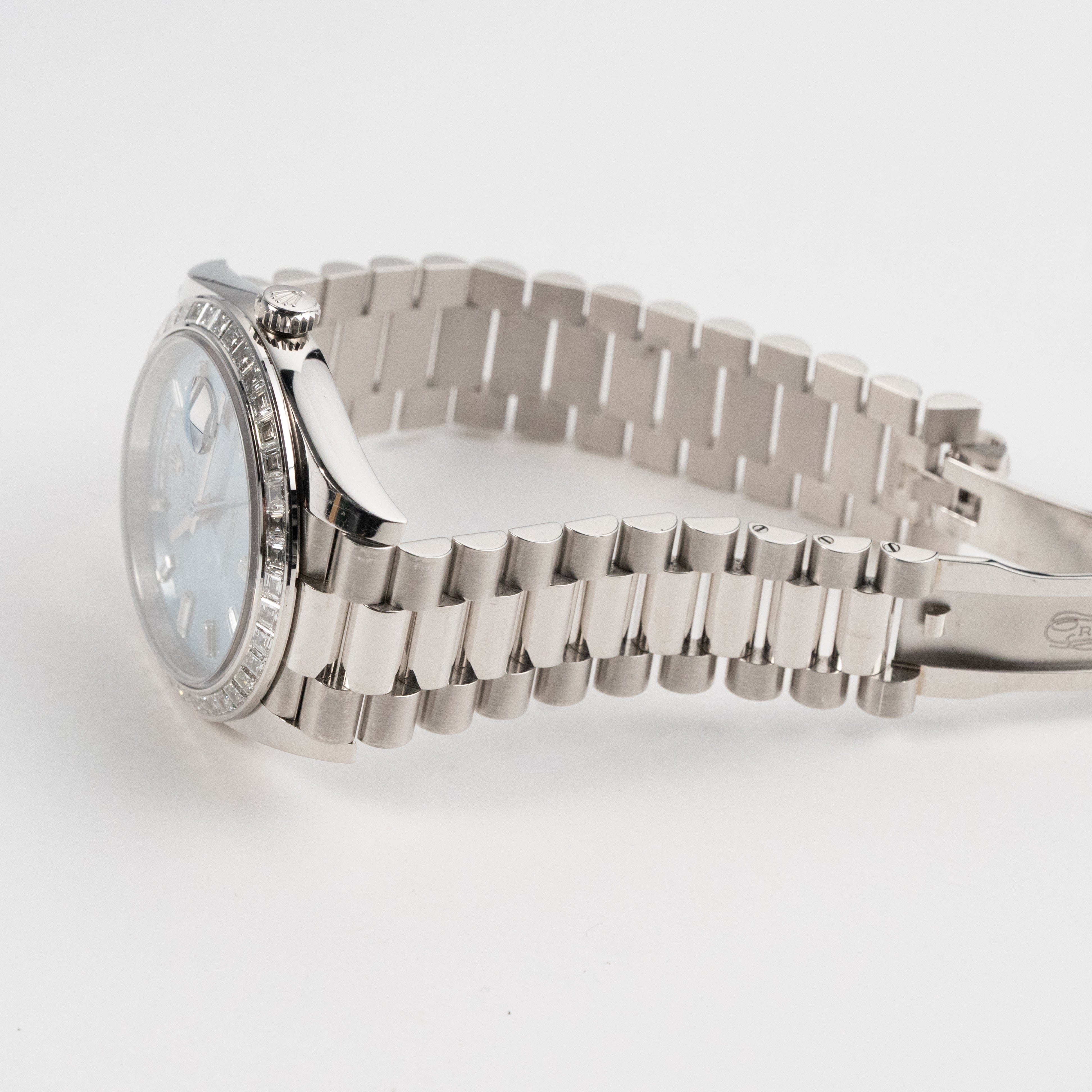 Rolex Day-Date 40 228396TBR Platinum Diamond Bezel Ice Blue Diamond Dial (2017)