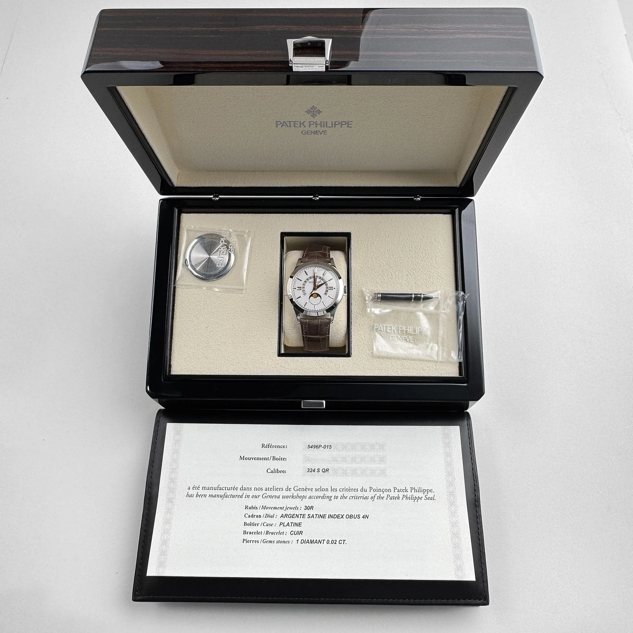 Patek Philippe Grand Complications 5496P-015 Perpetual Calendar Moon Phases Platinum Silver Dial